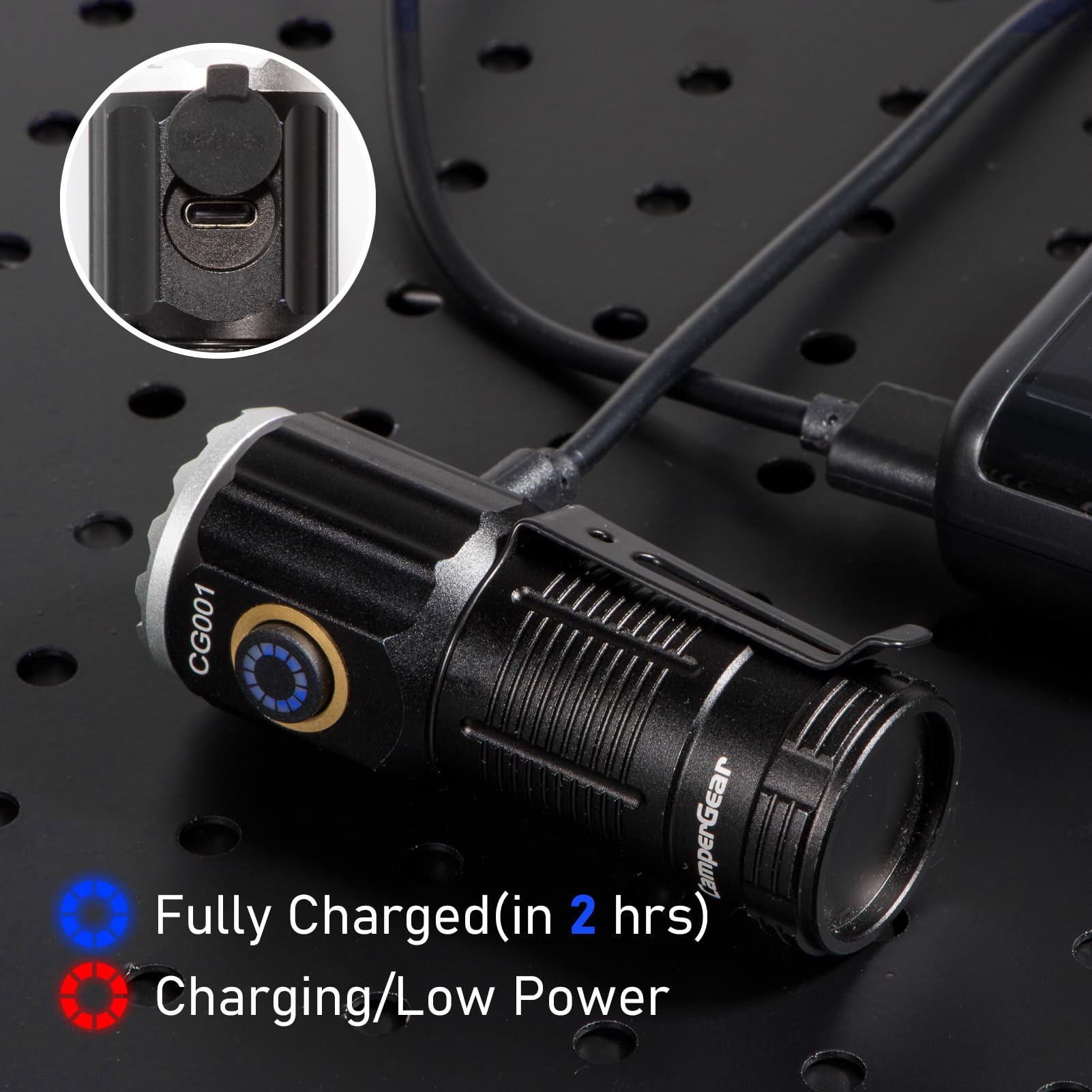 Campergear Led Rechargeable Mini Flashlight, 3800 High Lumens Super Bright Small Torch Tactical Flash Light For Outdoor And Edc, Battery Included