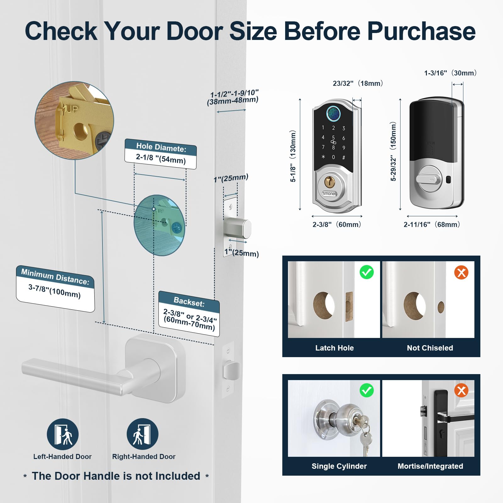 Smonet Smart Deadbolt,Keyless Entry Fingerprint Door Lock, 8-In-1 Smart Locks For Front Door With App Passcode Code Digital Bluetooth For Home