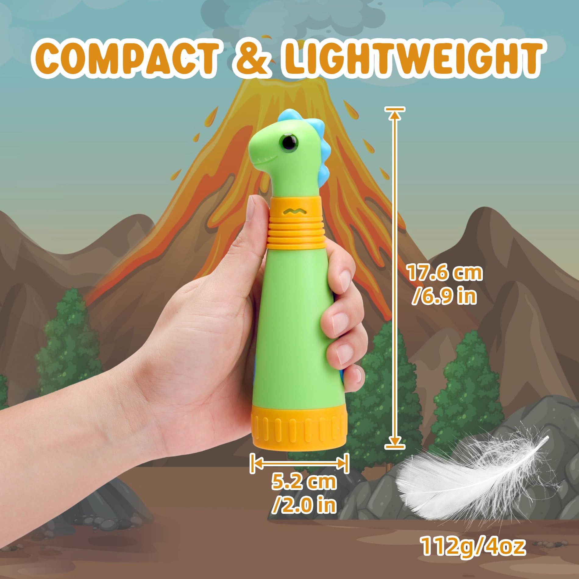 Auksky 2Pack Rechargeable Dinosaur Flashlight With Roar For Kids, Camping Gear Toddler Handheld Flashlight For Kids, Halloween Christmas Lights For Boys Girls, Dino Kid Lantern