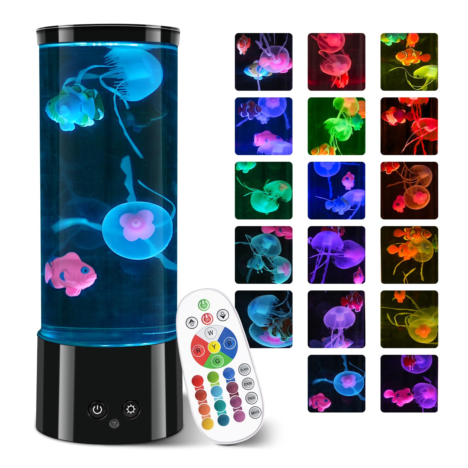 Com4Sport 11.6 Inch Jellyfish Lamp With 17 Color Changing Effects, Led Jellyfish Tank Table Lamp Decorations, Portabe Table Mood Lamp For Room Office Night Light Liquid Motion Lamp Ideal For Kids