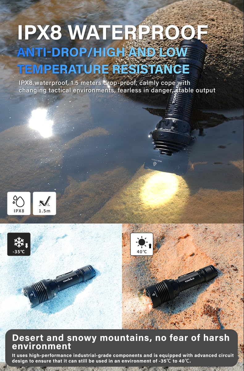 Towild Bk20 Utility Flashlight,Bright 5100 High Lumens Led Flashlights,Rechargeable And Waterproof Flashlights,Powerful Handheld Flash Light For Hiking, Camping, Outdoor Activities (Black)