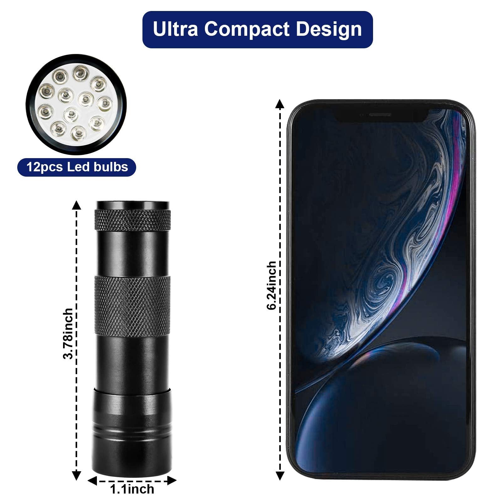 Simple Deluxe Uv Flashlight Black Light 395Nm Hand-Held Detecting Torch For Pet Urine, Stains, Verifying Money Documents, Batteries Not Included, Black