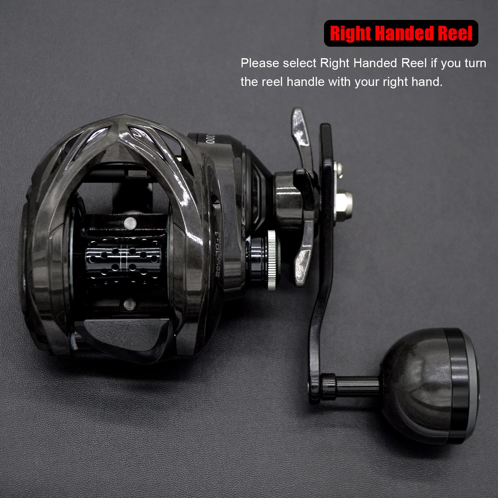 Camekoon Carbon 300 Baitcasting Fishing Reel, High Line Capacity Baitcaster Reels, 6.3:1 Gear Ratio, 10+1 Stainless Steel Ball Bearings, 10 Button Magnetic Brakes, Carbon Fiber Frame And Side Covers