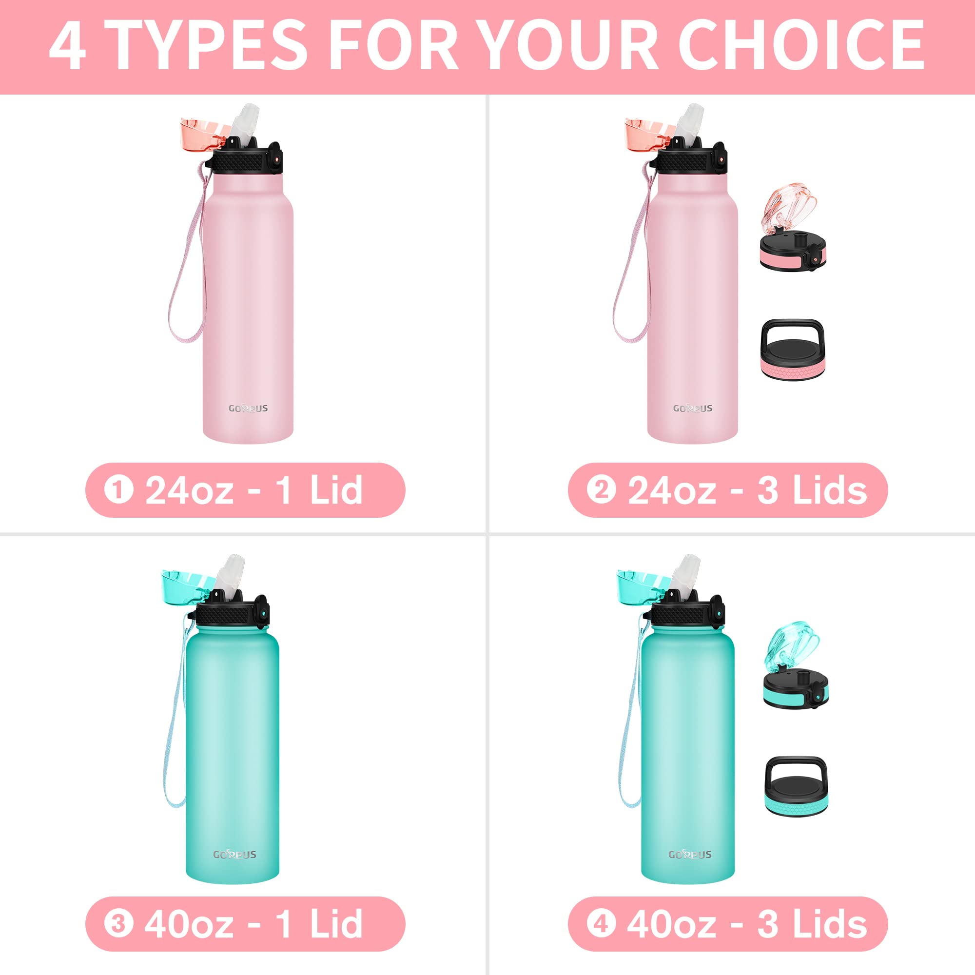Goppus 24 Oz Insulated Double Wall Vacuum Water Bottle With Straw Stainless Steel Sports Water Cup