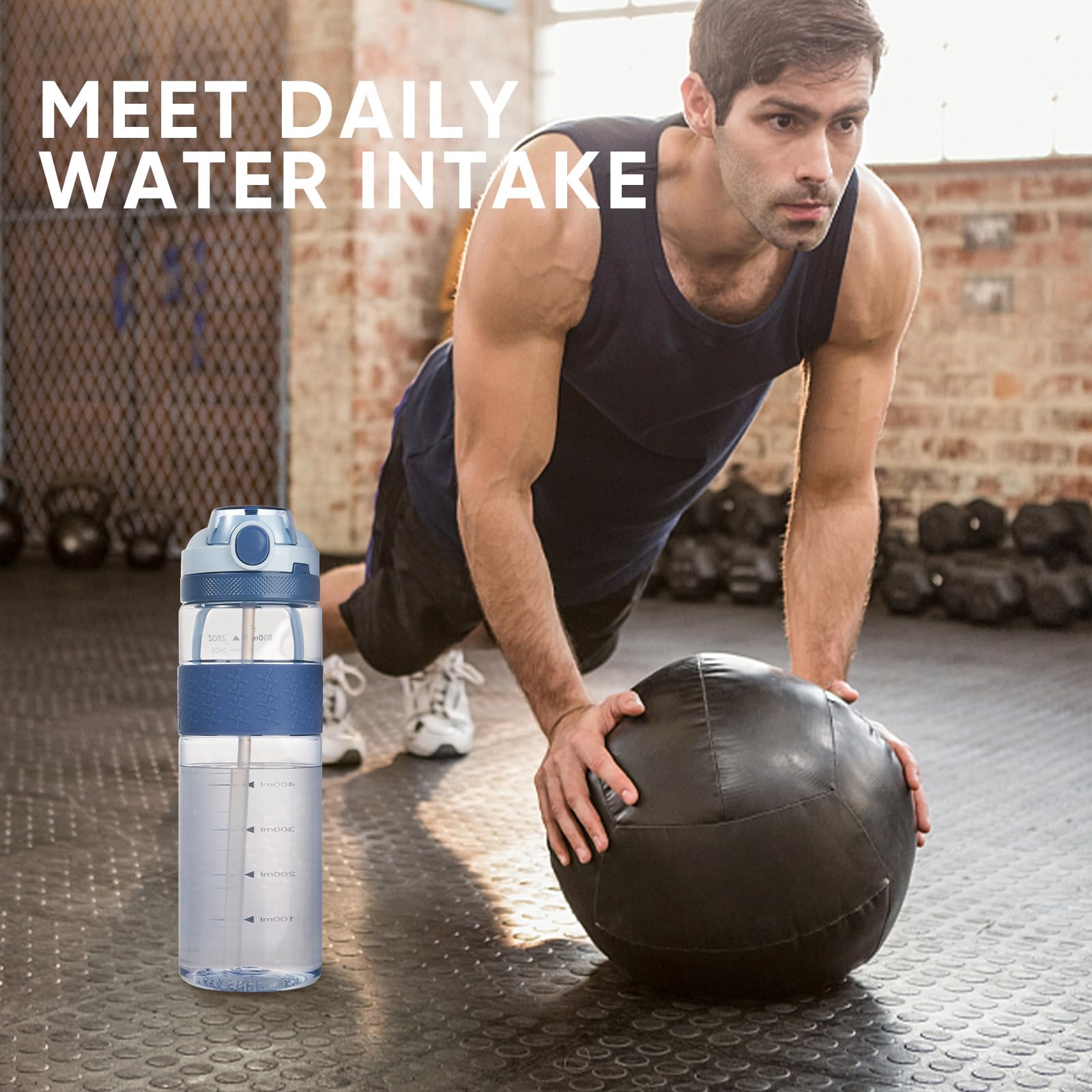 Kerilyn 28Oz Clear Water Bottle With Straw, Flip Top Water Bottle With Carrying Loop, Leak-Proof