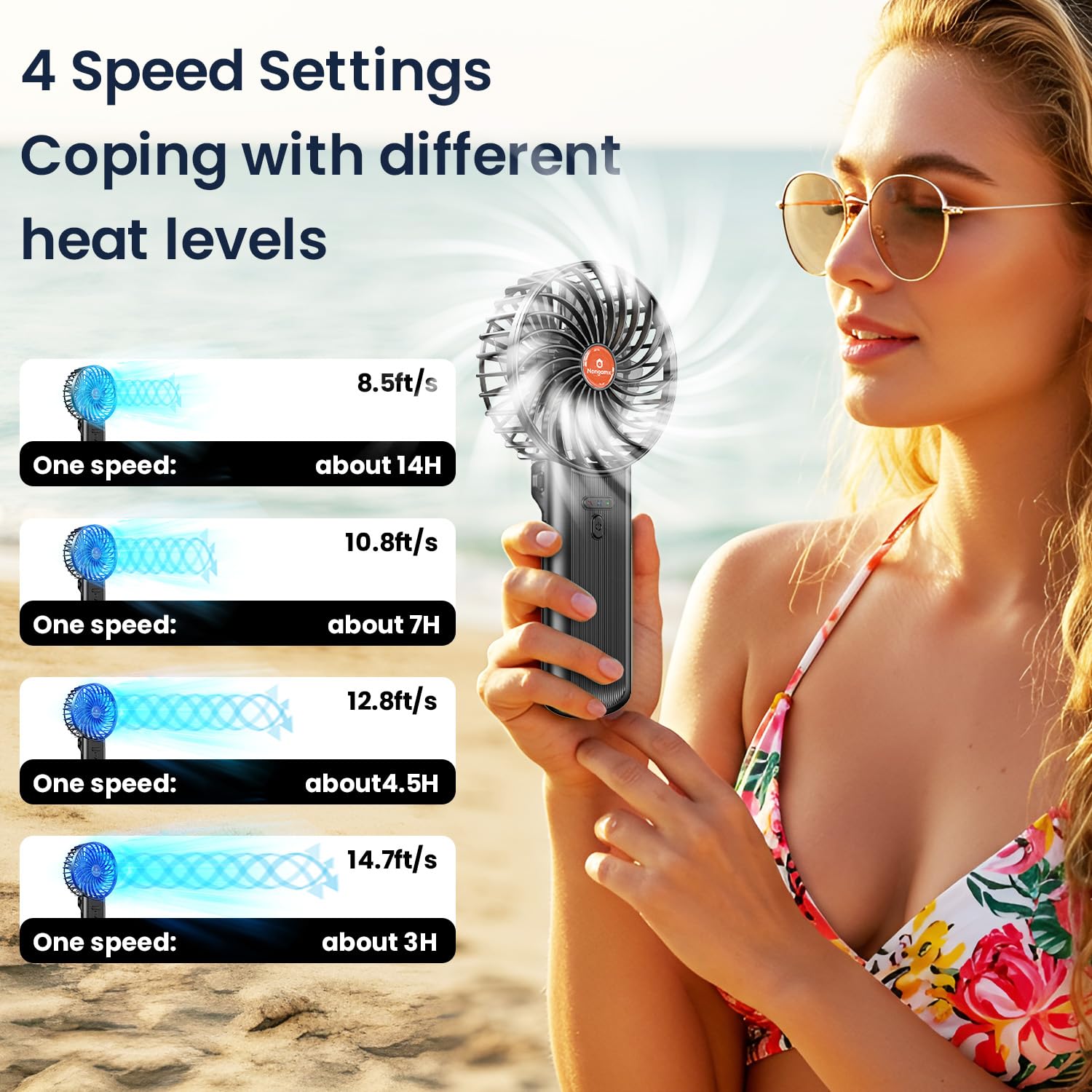 Handheld Fan Portable Foldable Rechargeable: Black Mini Portable Handheld Fan 180° Adjustable