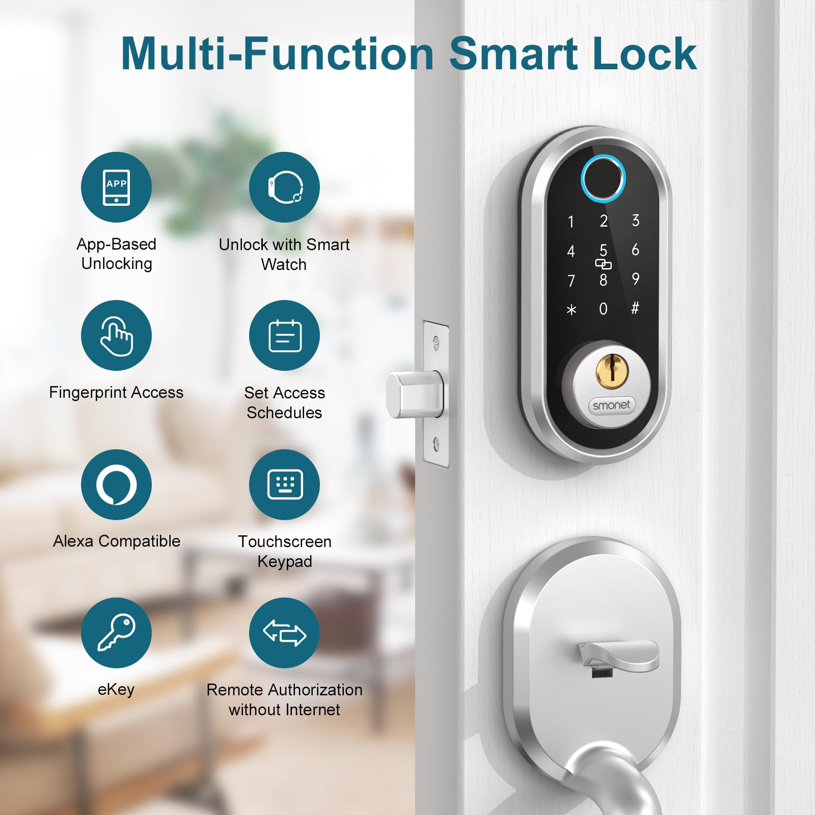Smonet Pro Smart Fingerprint Deadbolt - Keyless Entry Touchscreen Deadbolt Lock, Smart Digital Door Lock For Front Door, Easy To Install, Compatible With Alexa