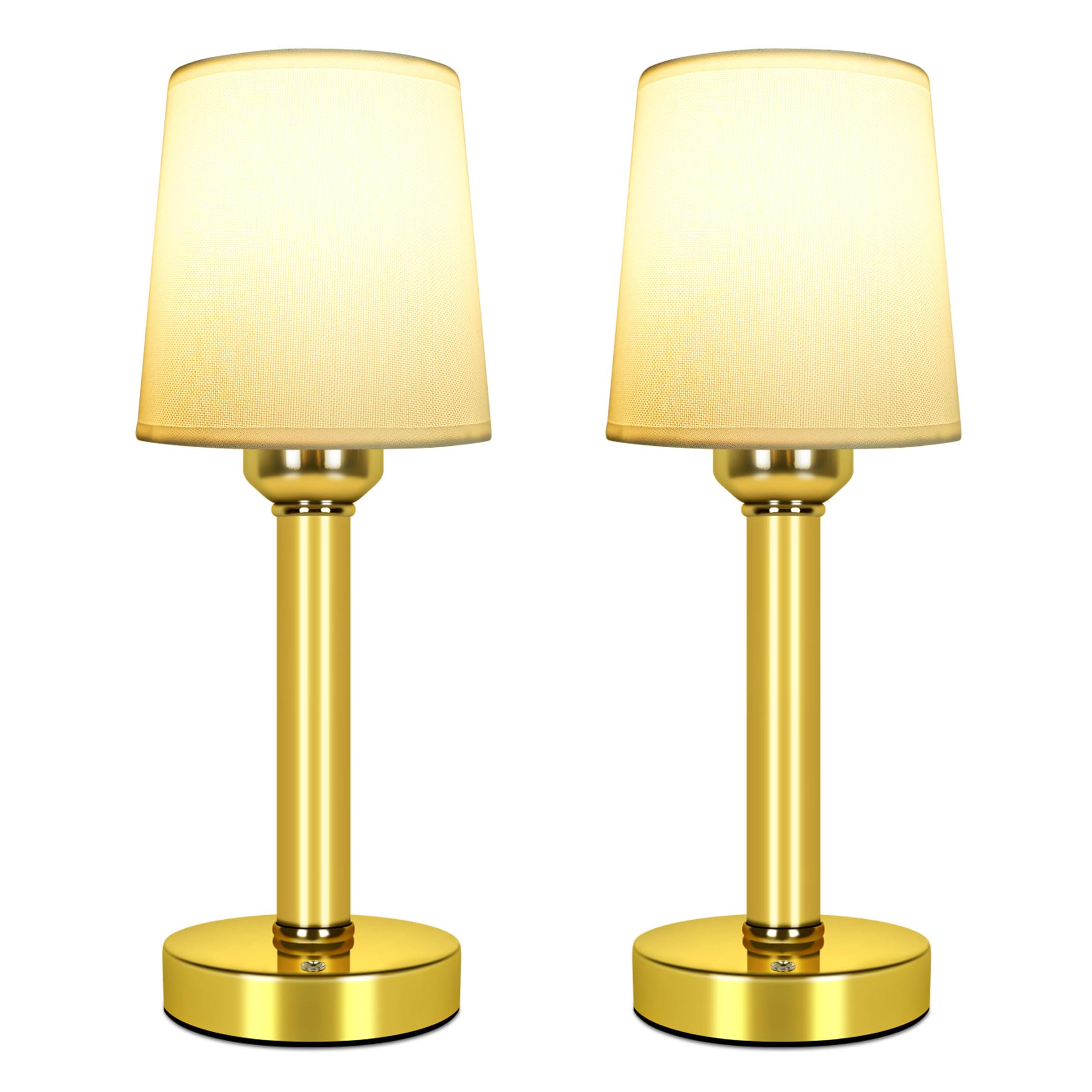 Yurnero 2 Pack Cordless Table Lamp, 6000Mah Rechargeable Battery Operated Lamp For Night Stand, 10%-100% Stepless Brightness Dimming Bedside Lamps, Portables Fabric Shade Desk Lamp For Dining
