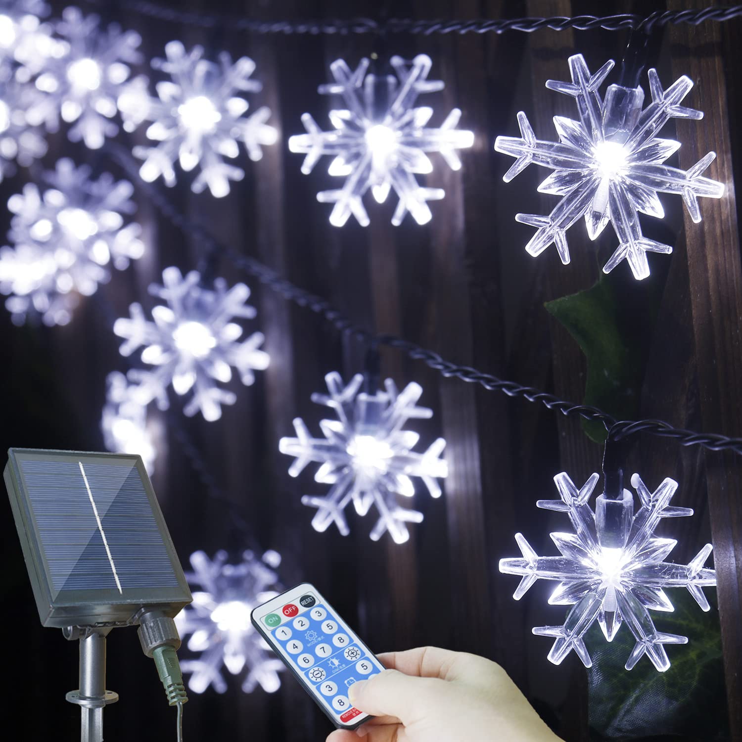 Xingpold Christmas Decorations Outdoor Solar Snowflake Lights, 50 Led 34Ft Solar Christmas String Lights, 8 Modes Waterproof Snowflake Decorations For Outside Garden Patio Yard Tree Decor