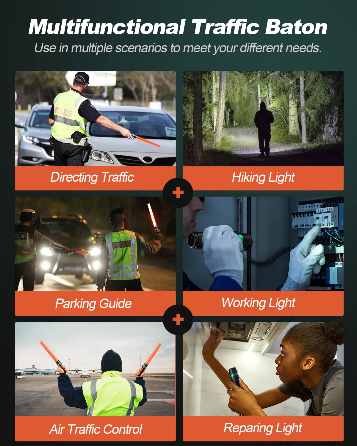 Roadhero 10 Pieces 16 Inch Traffic Wand With Strobe Modes Led Safety Signal Flashlight Wand With Wrist Strap And Side Clip For Traffic Control, Parking, Using 3 Aaa Batteries, Batteries Not Included