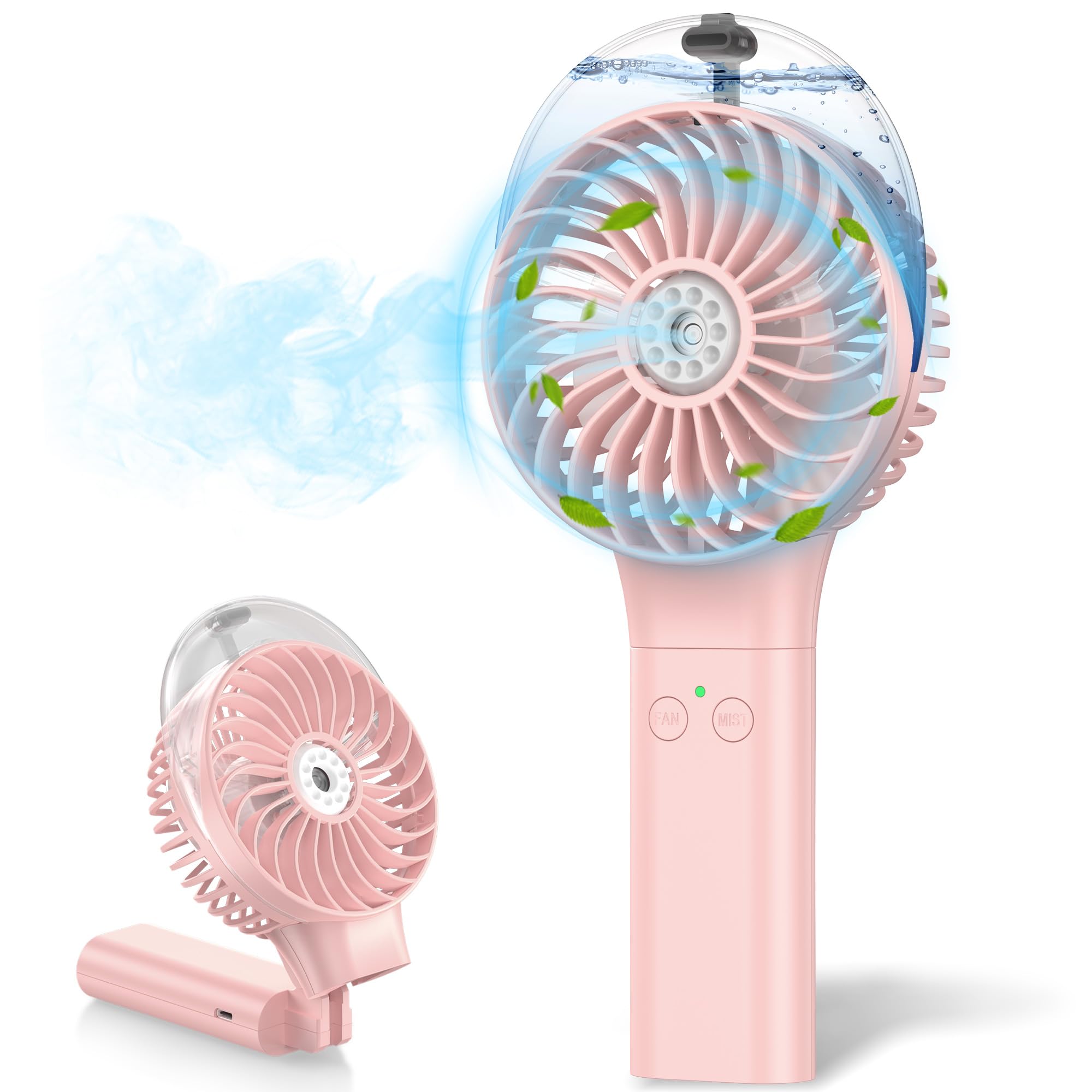 Morecore Portable Misting Fan, 180° Foldable Handheld Personal Fan With Mist Spray, 3 Adjustable - Koospark
