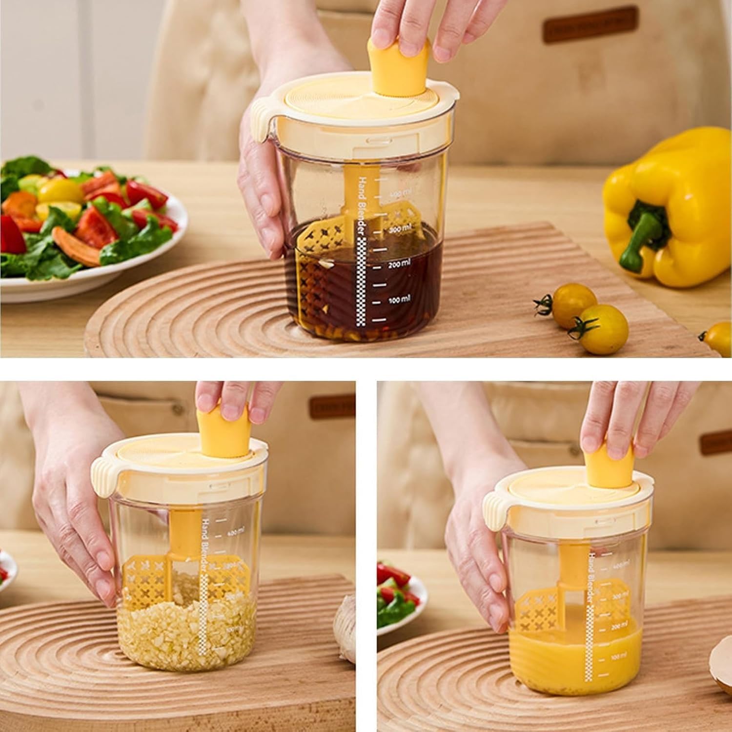 Beifengh Manual Egg Mixing Cup With Scale, Hand Blender, Salad Dressing Mixer Household Seasoning Mixer Hand Blender, Garlic Soy Sauce Mixing, Diy Homemade Dipping Sauce Kitchen Manual Mixing Tool(Red2)