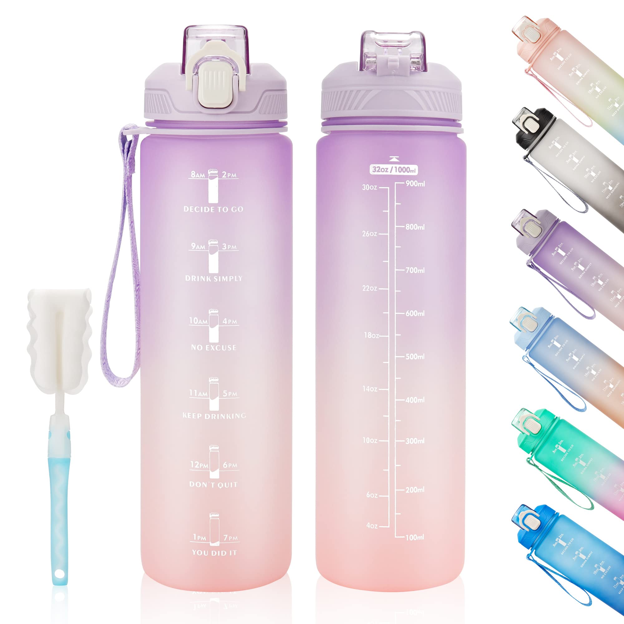 32oz motivational water bottle with time markers to track daily intake