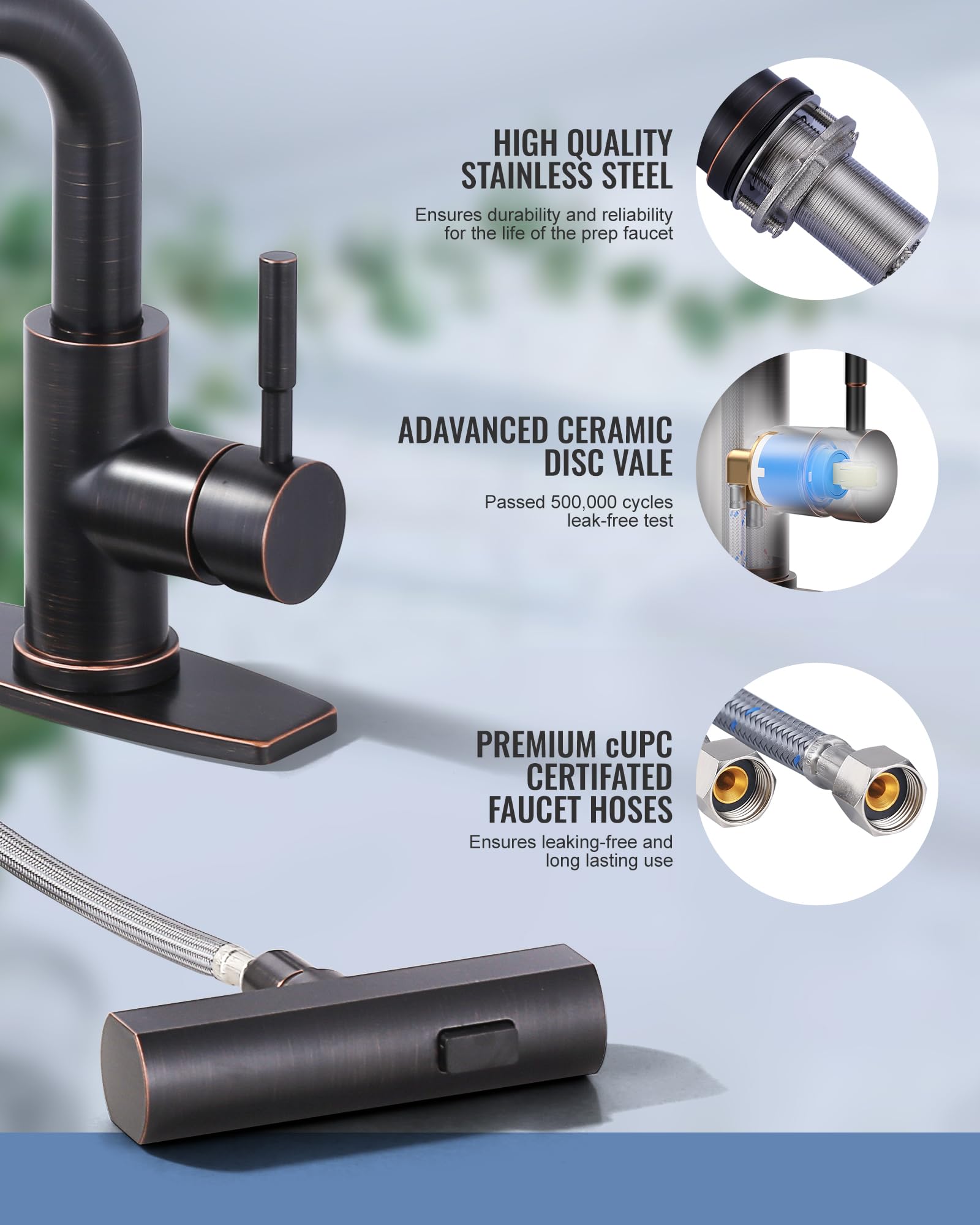 Aleasha Bar Sink Faucet Single Hole - For Bar Small Kitchen Bathroom Faucets With Cupc Supply Lines, 3 Water Modes Wet Bar Faucets 360 Swivel Prep Sink Faucet With Pull Out Sprayer, Oil Rubbed Bronze