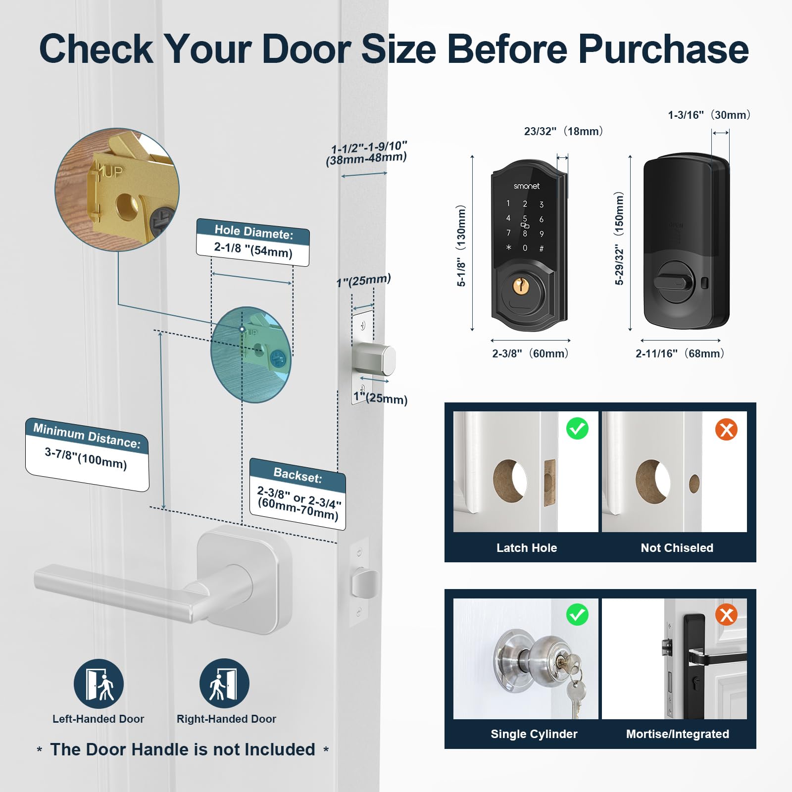 Smonet Smart Deadbolt, Keyless Entry Door Lock With Digital Keypad, Electronic Smart Locks For Front Door Bluetooth Touchscreen Lock Security, Remote Lock With Alexa And Gateway For Residential Home