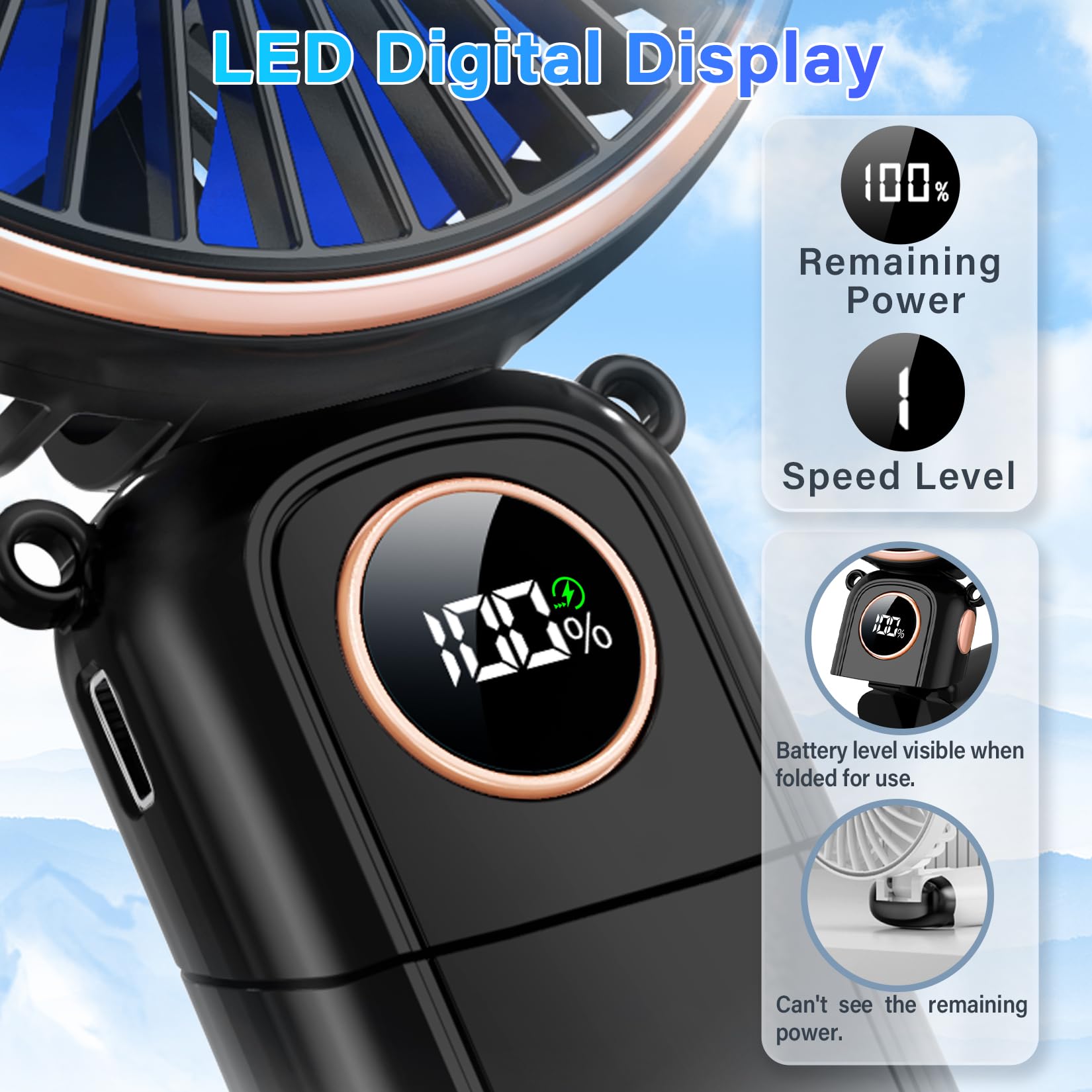 Portable Handheld Fan 5200Mah Usb Rechargeable, 180° Foldable Electric Personal Small Mini Hand Held