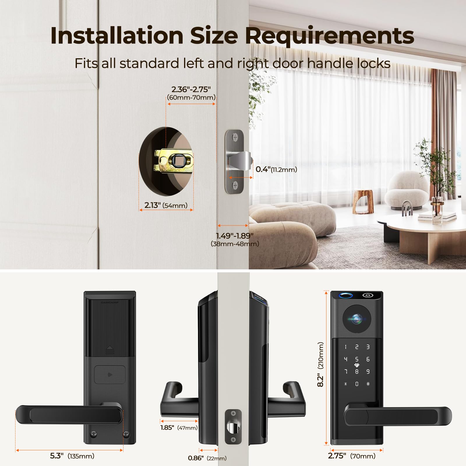 Camcamp Video Smart Lock With Camera & Doorbell, 5-In-1 Keyless Entry Door Lock With Handle, Fingerprint+Keypad Code+App Remote Control+Ic Card, Auto Lock, Wi-Fi Smart Deadbolt For Front Door, Apartment
