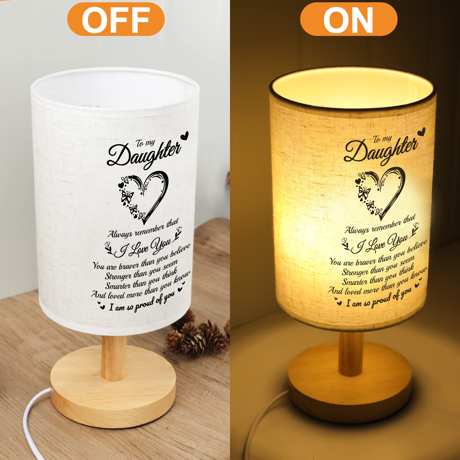 Souhoney Daughter From Mom Dad Table Lamp - Best Birthday For Daughter Fabric Wooden Desk Lamp - Christmas For Bedroom Living Room Graduation For Daughter (Daughter01)