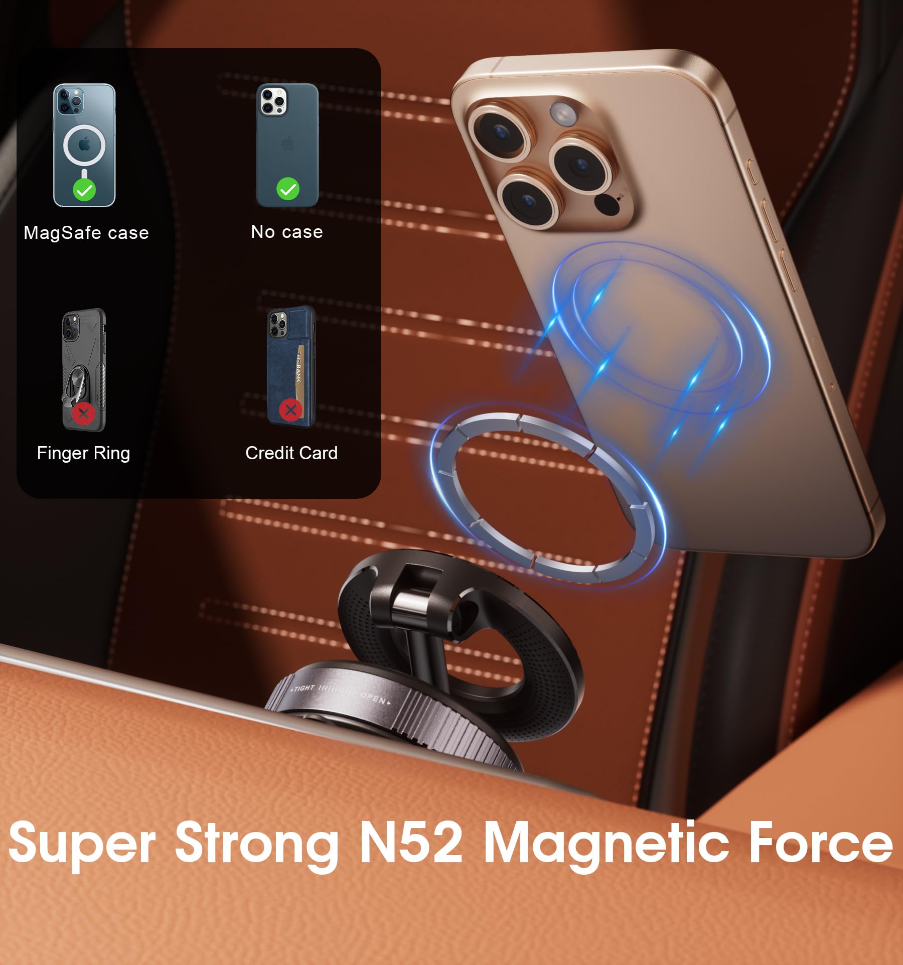 Reokily Vacuum Magnetic Car Phone Holder 360° Reinforced 96Lbs Ultra Suction Cup Phone Mount For Magsafe Cell Phone Holders For Your Car/Gym/Mirror Mount For Iphone & Android