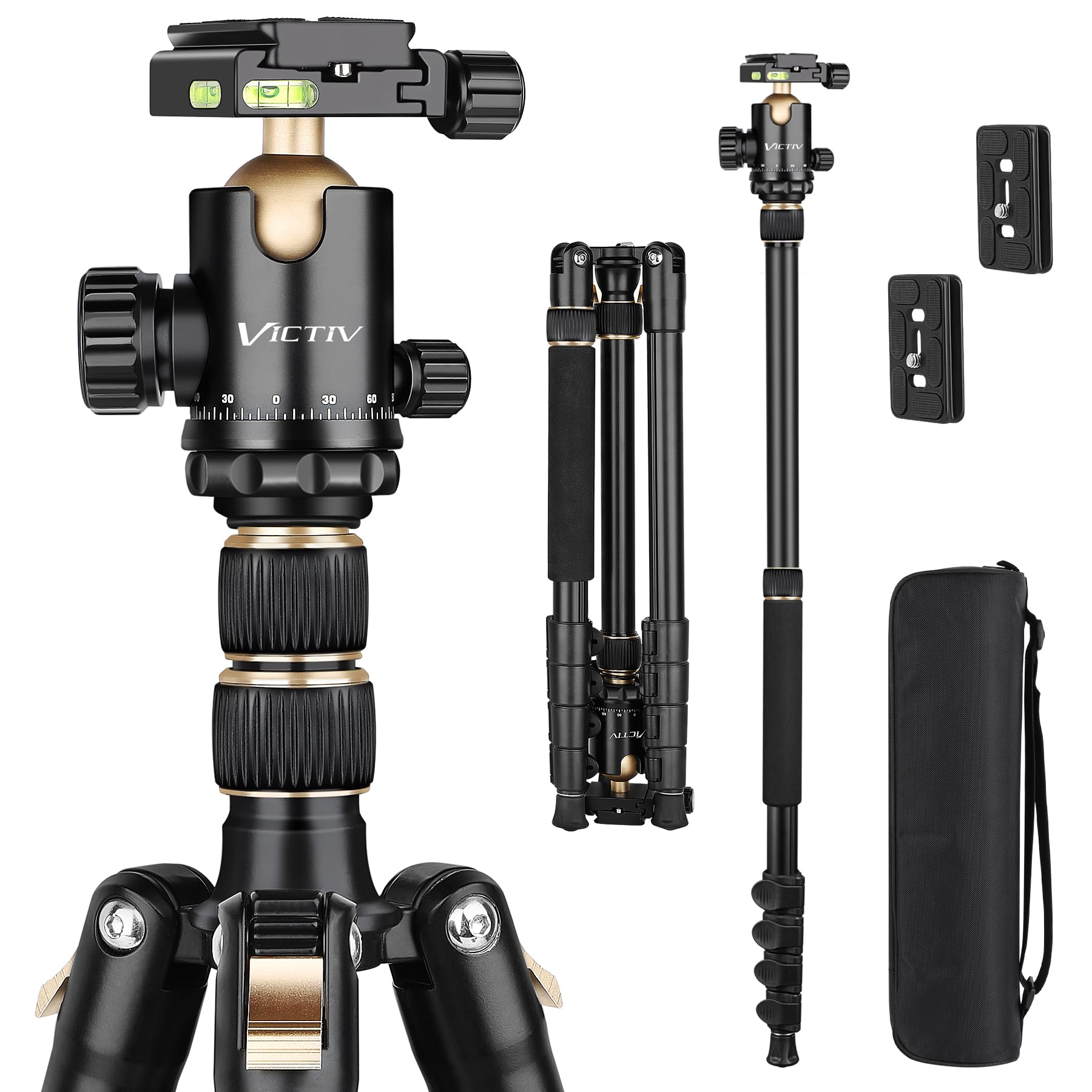 Victiv 77" Aluminum Camera Tripods & Monopods, Compact Travel Tripod For Camera Dslr, Spotting Scope,Telescope, Binoculars, Porfessional Heavy Duty Camera Tripod Stand For Photography Video Recording