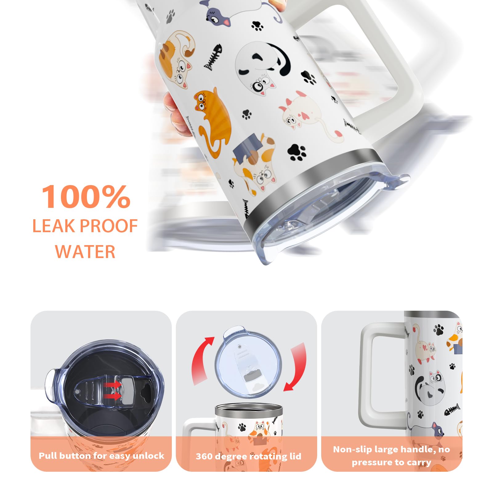 Funny Cat 40Oz Tumbler With Lid And Straw,Life Is Better With Cats Insulated Cup