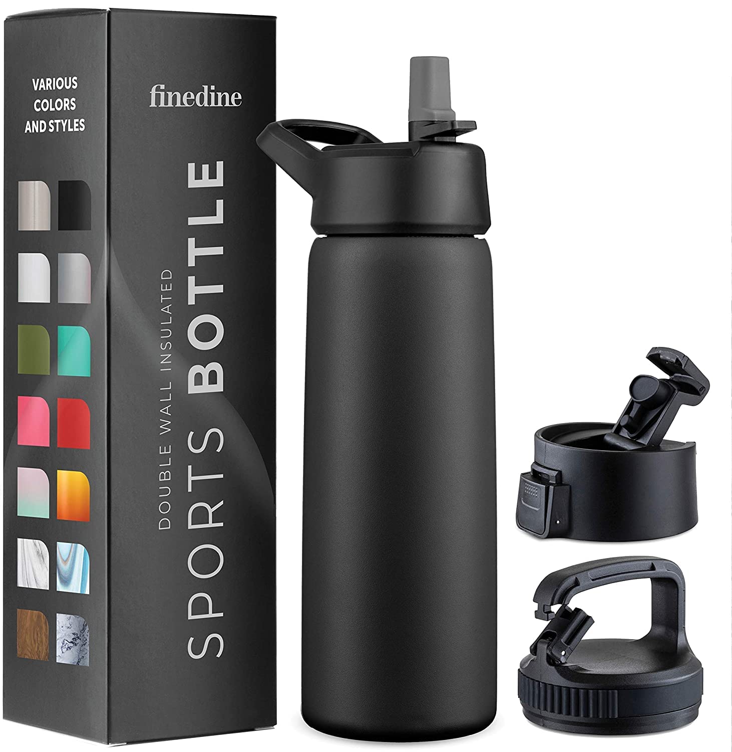 Finedine Triple Walled, Insulated Water Bottles With Straw - 25 Oz Stainless Steel Metal Bottle