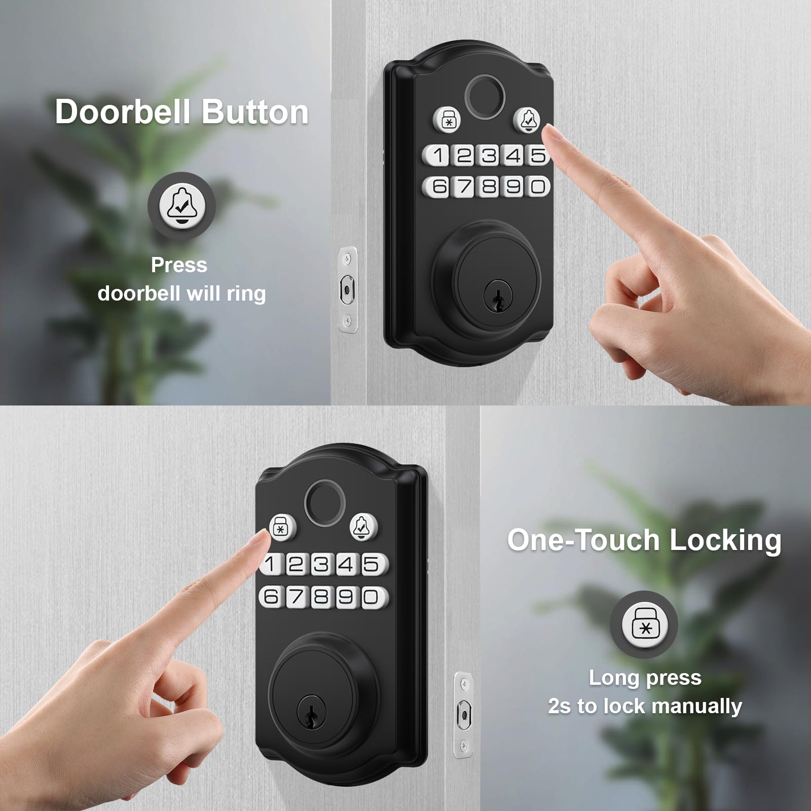 Physen Keyless Entry Door Lock - Fingerprint Door Locks With App Control - Smart Deadbolt For Front Doors - Biometric Security, Auto-Lock&One-Touch-Lock, Ip54 Waterproof, Easy Install