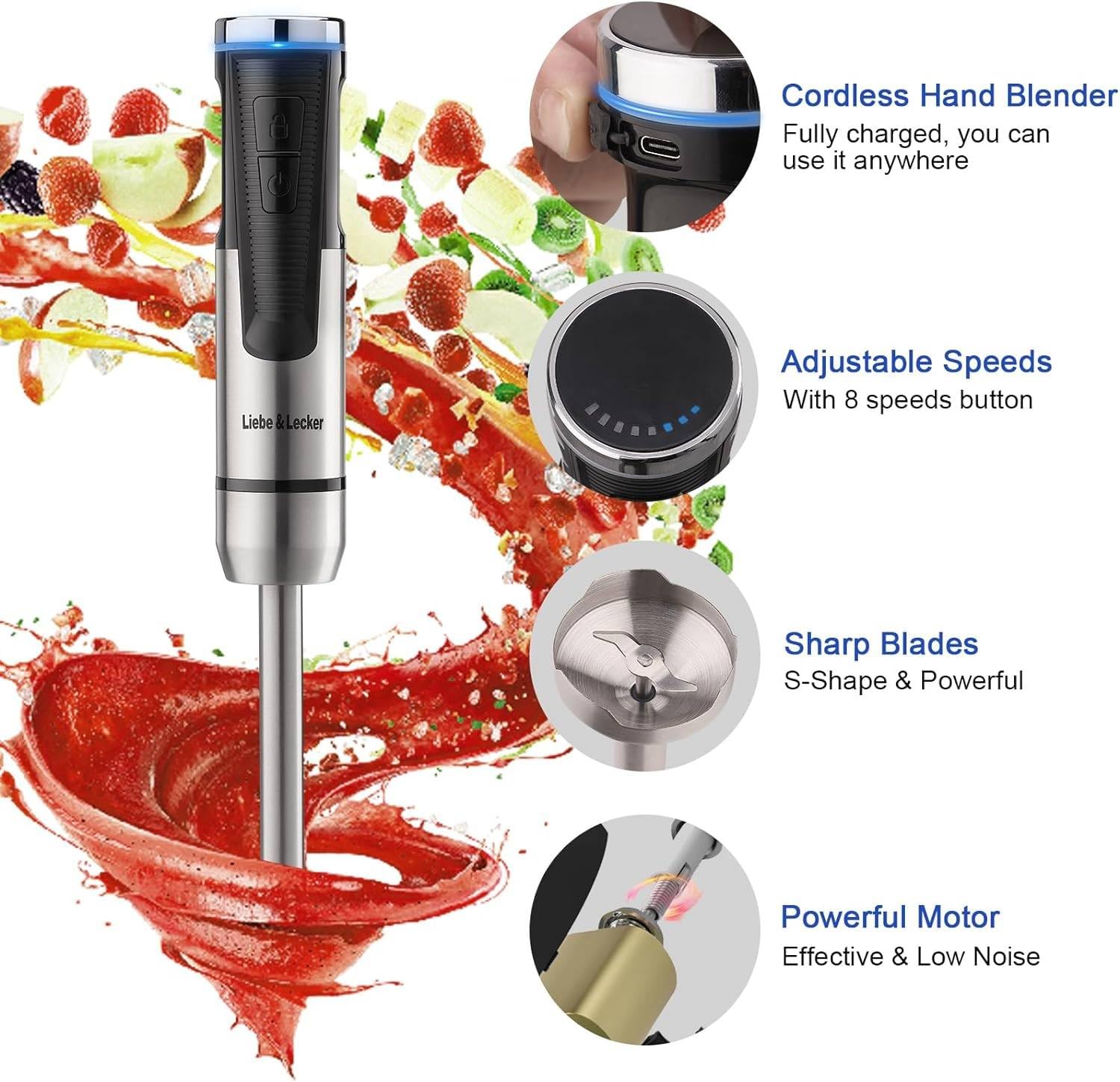 Sionne Portable Electric Immersion Hand Blender Stick Blender Rechargeable Cordless