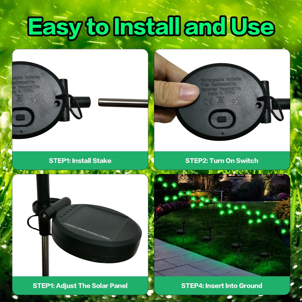 Behiller St. Patrick'S Day Decorations Solar Path Lights Outdoor, 2Packs 12Led Green Shamrock Swaying Firefly Lights For Irish Day Decor,Solar Shamrock Path Lights For Saint Patrick'S Day Garden Decor