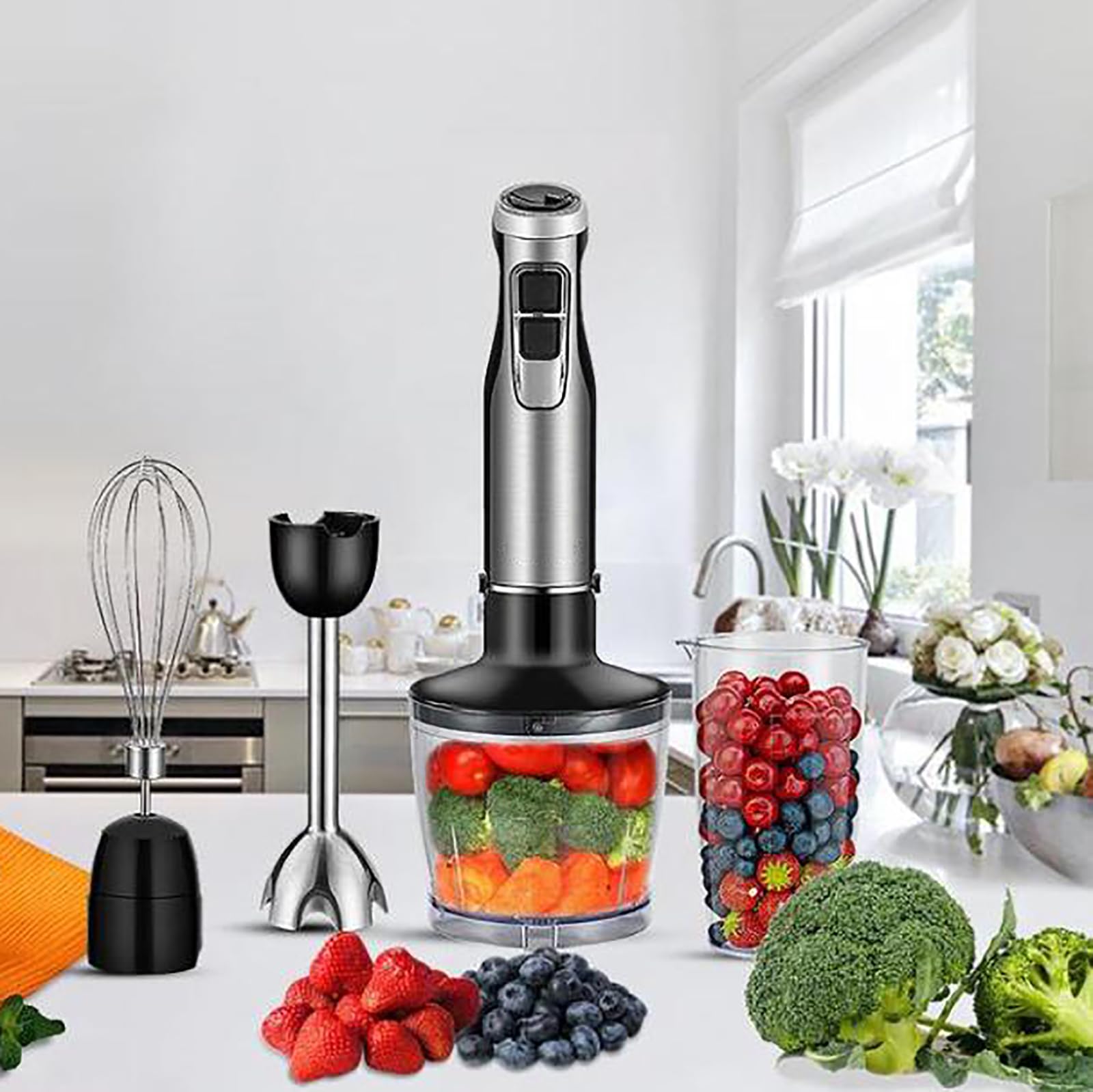 Ericat Cordless Immersion Mixer, Handheld Immersion Blender With 500Ml Mixing Beaker, 1200W Strong Power And 6 Gear Speed Adjustable, Detachable Design And Easy To Cleaning, For Make Shakes, Smoothies