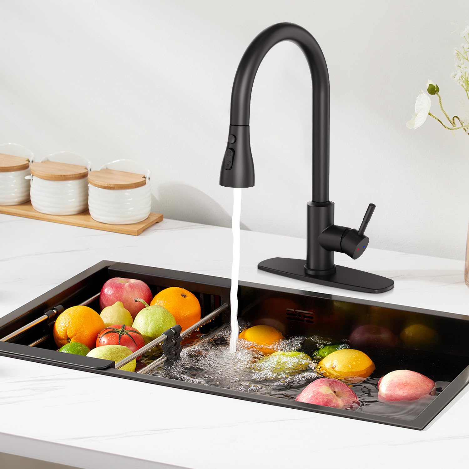 Arrisea Kitchen Faucet With Pull Down Sprayer, Kitchen Sink Faucet Matte Black, High Arc Single Level Kitchen Sink Faucets Pull Down, Stainless Steel