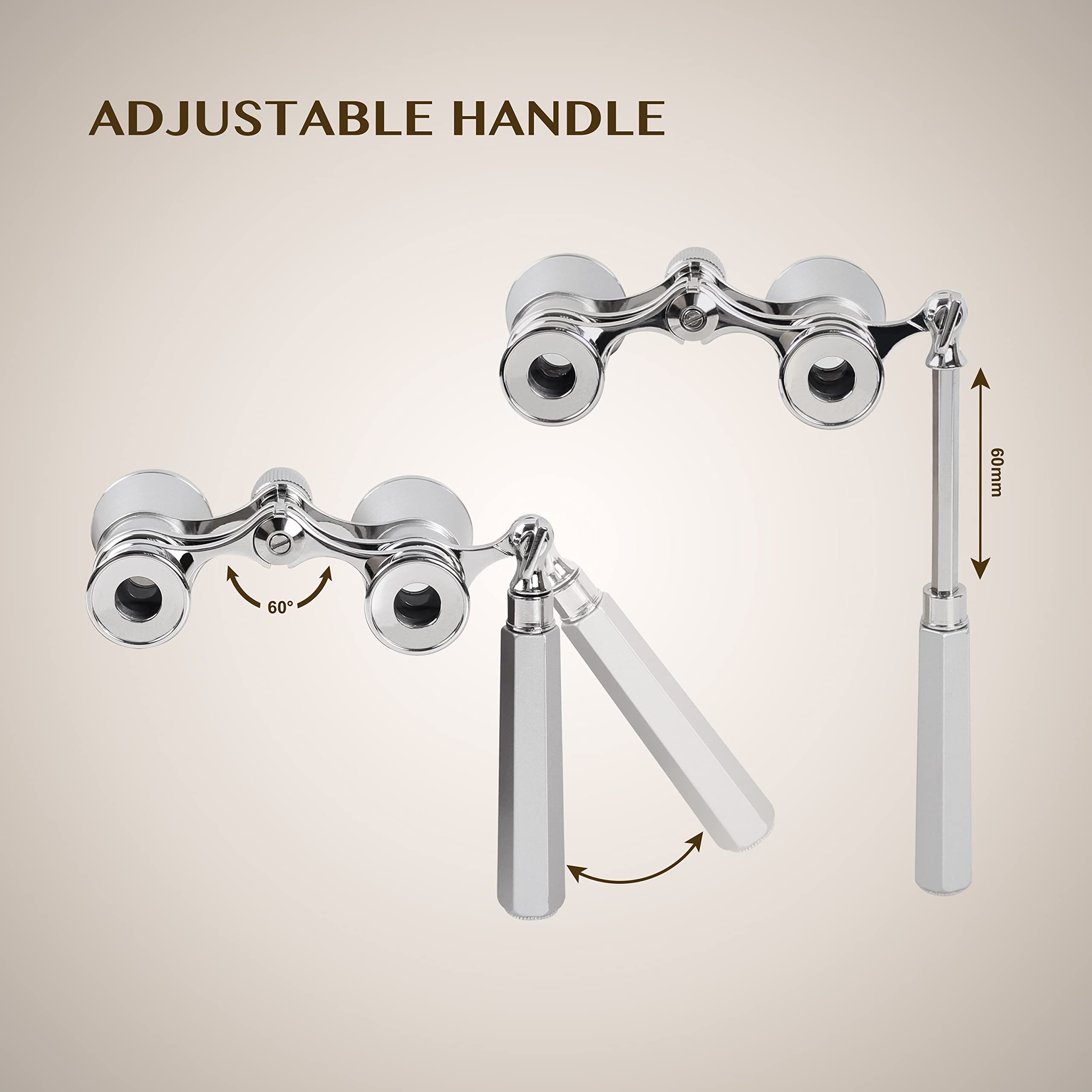 Aomekie Opera Glasses Binoculars 3X25 Lorgnette Theater Glasses Mini Binocular Compact With Handle For Adults Kids Women In Musical Concert(Silver)