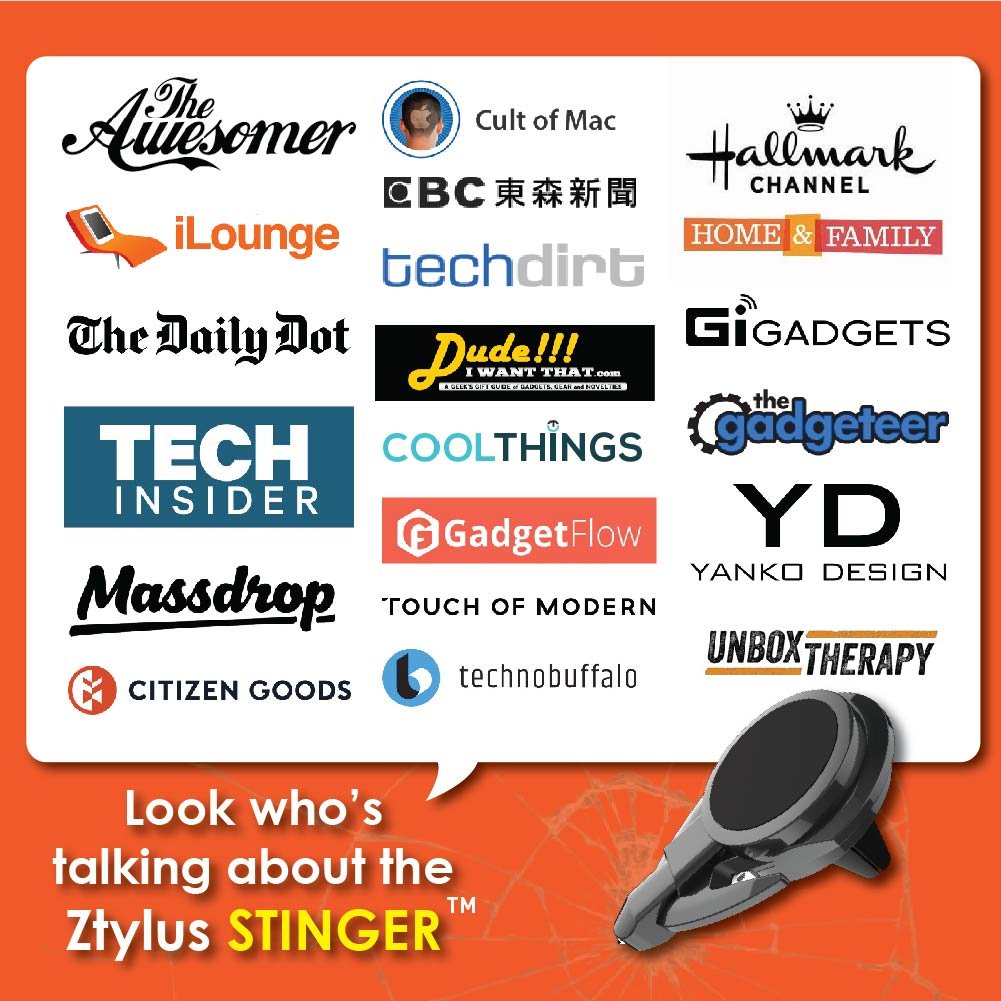 Ztylus Stinger Car Phone Holder With Emergency Escape Tool: Universal Air Vent Magnetic Cell Phone Mount Holder, Spring Loaded Window Breaker, Seat Belt Cutter, Cradle Stand Holder (Black)