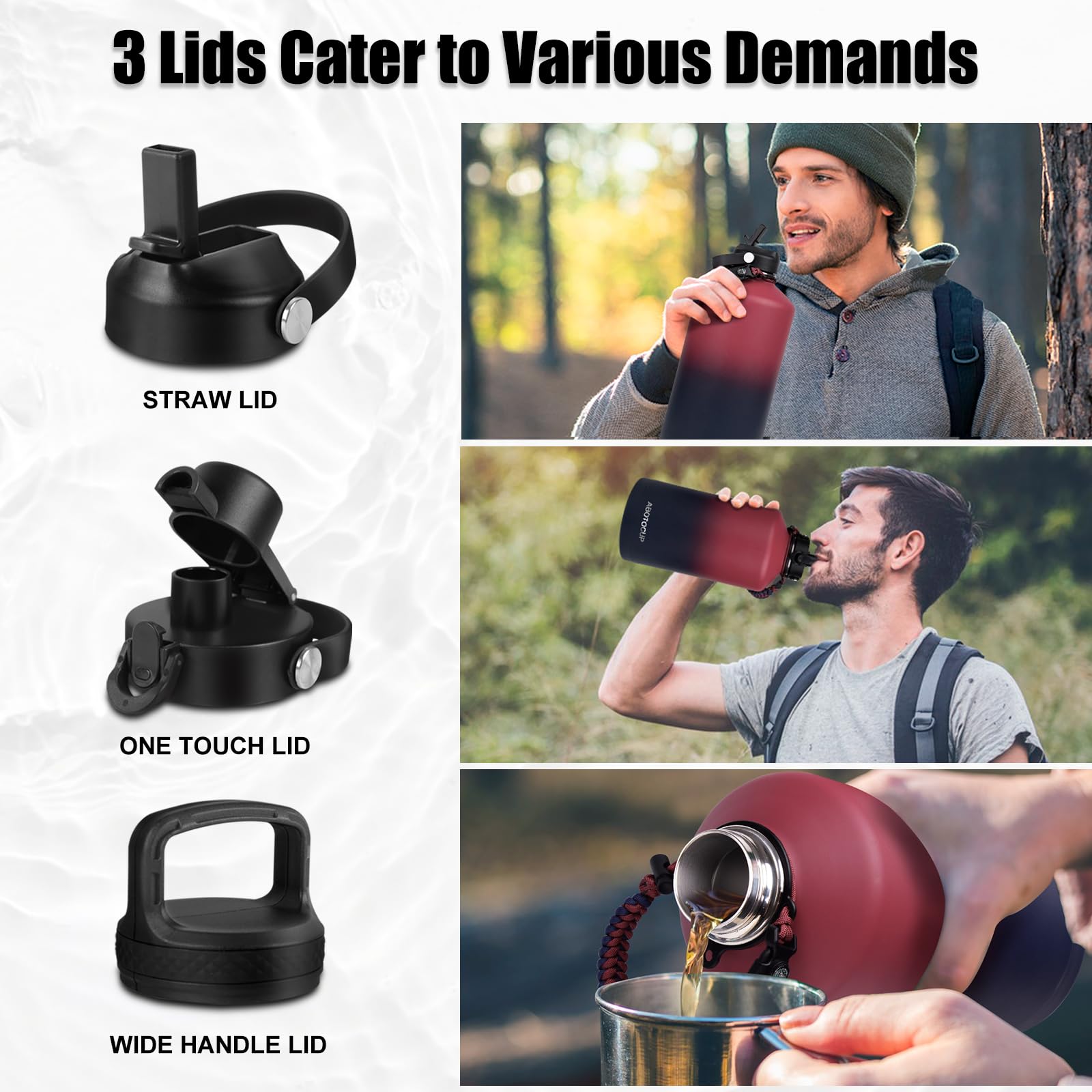 1 Gallon Water Bottle Insulated With Powder Coated, Water Jug 1 Gallon With Straw Lids