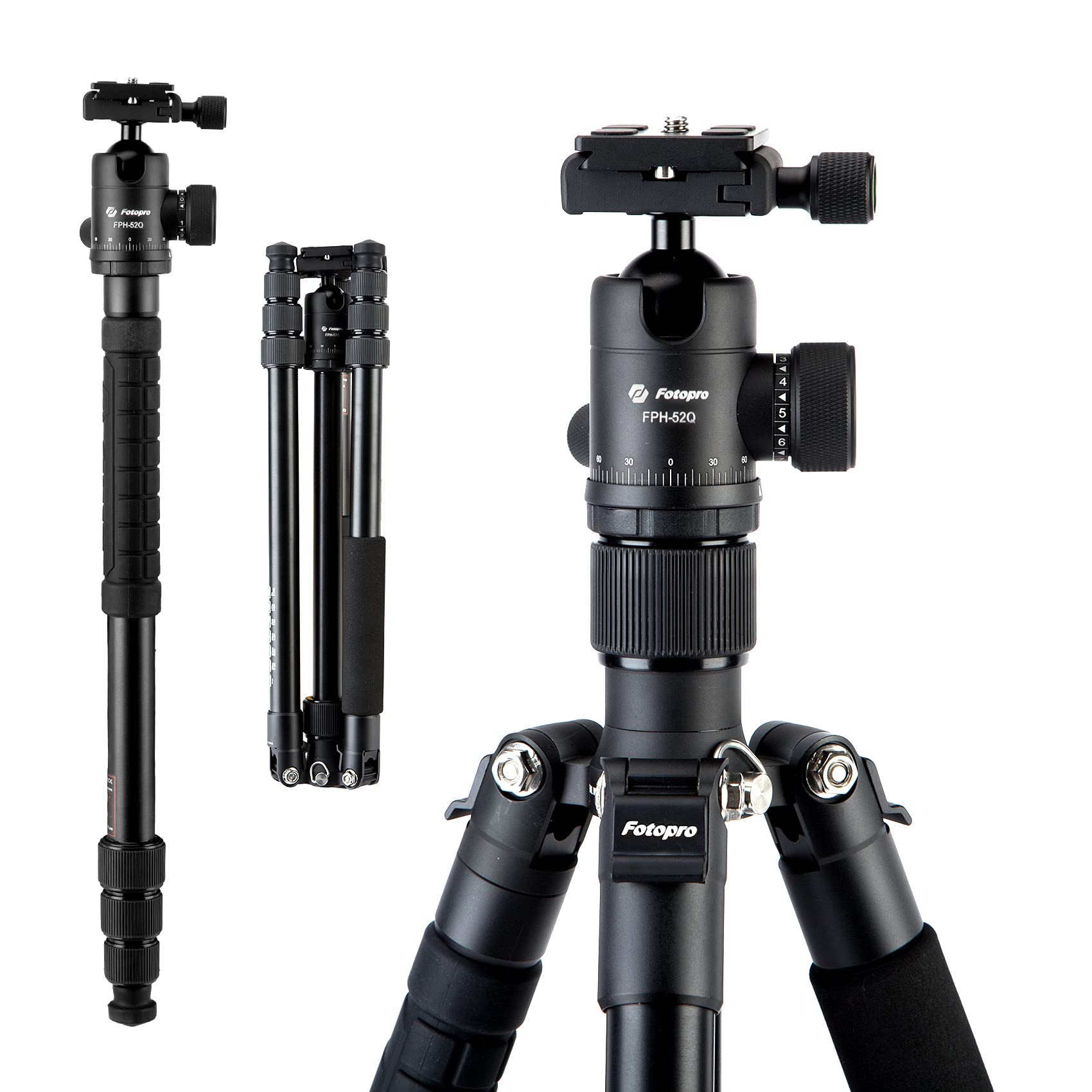 Zsftb Professional Ball Head Tripod For Camera, 58 Inch Aluminum Tripod With 14 Inch Quick Release Plate, Monopod For Travel, Max Load 33Lbs15Kg (E-5I)
