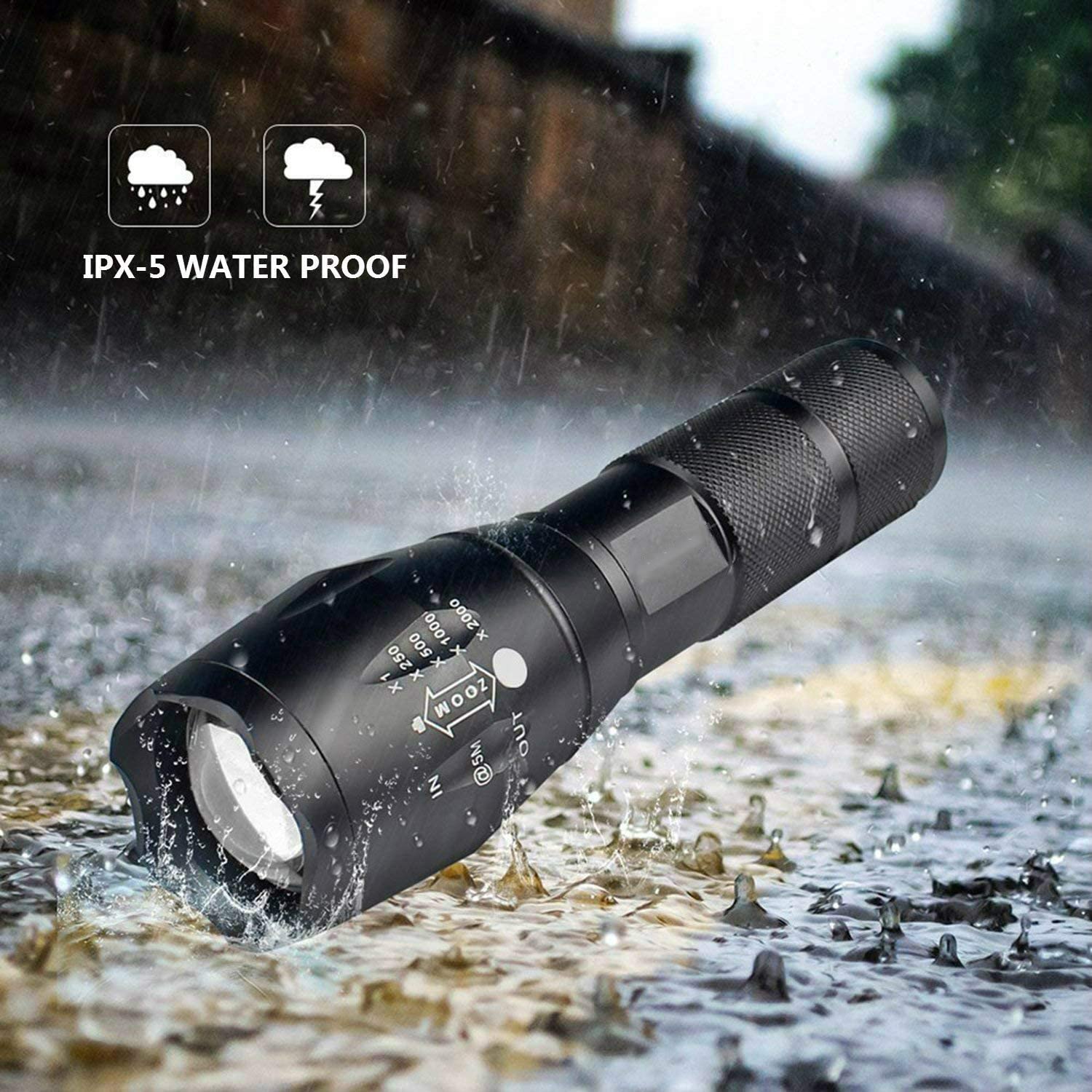 Modoao Ultra-Bright Flashlights, 2000 Lumens Xml-T6 Led Utility Flashlight, Zoomable Adjustable Focus, Ip65 Water-Resistant, Portable, 5 Light Modes For Indoor And Outdoor,Camping,Emergency,Hiking (1 Pack)