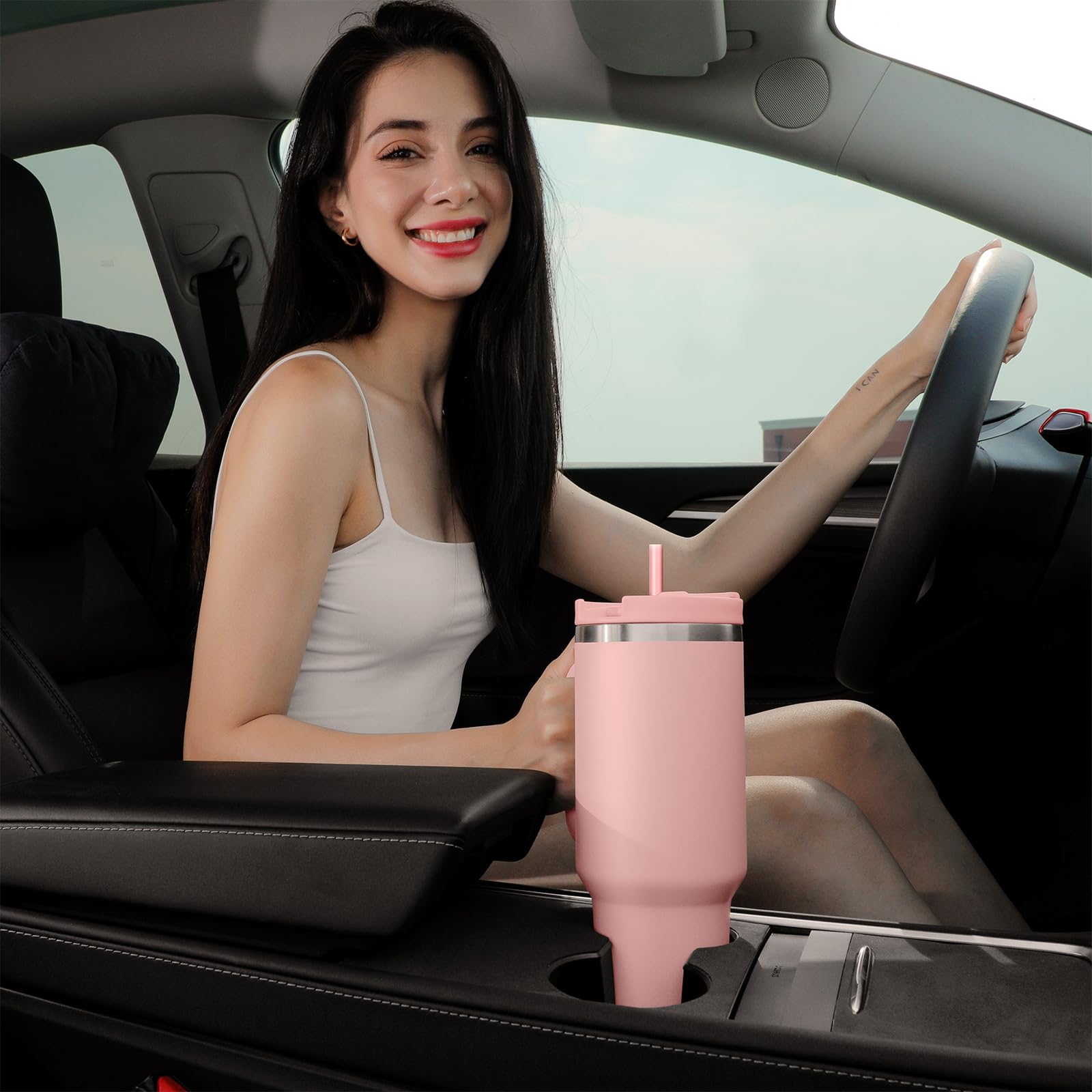 40Oz Tumbler With Handle,Double Wall Vacuum Reusable Stainless Steel Insulated Water Bottle