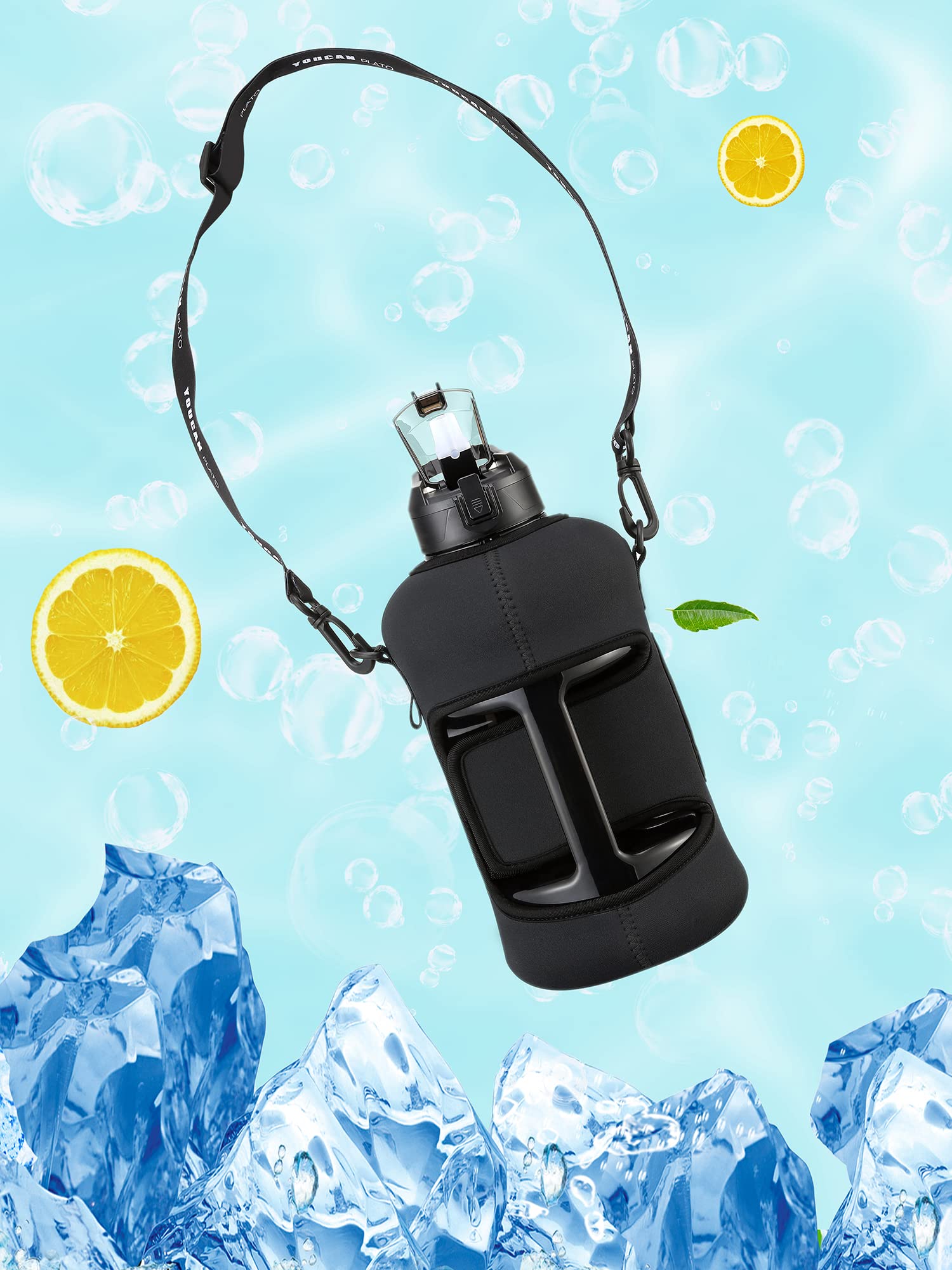 Youcan Plato 74 Oz Half Gallon Water Bottle With Sleeve-Large Water Bottle -Big Gym Water Bottle