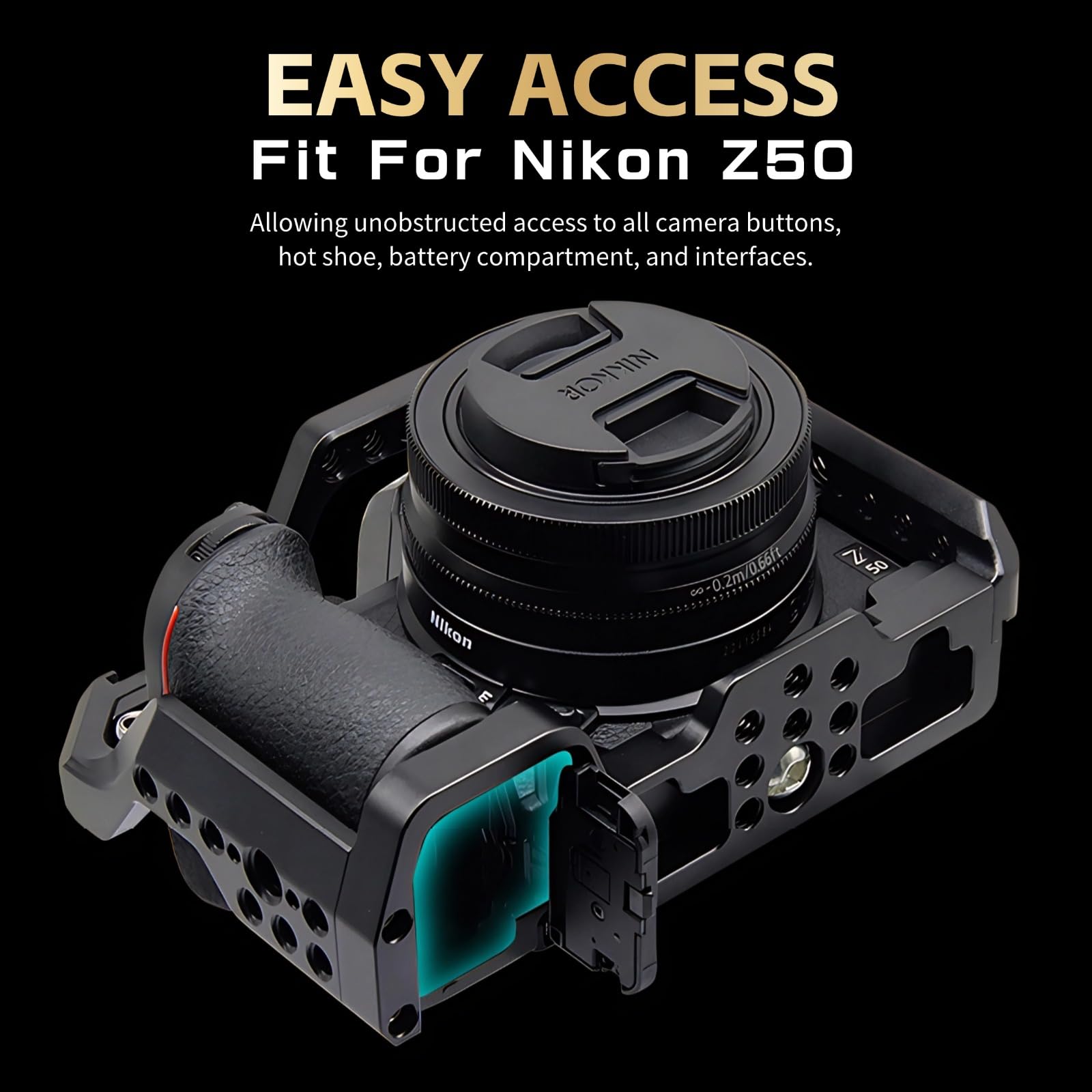 Yoidesu Full Camera Cage For Nikon Z50, Aluminum Alloy Protective Video Camera Rig With 1/4 3/8 Inch Hole Cold Shoe Mount, Vlogging Video Shooting Filmmaking Stabilizer Rig