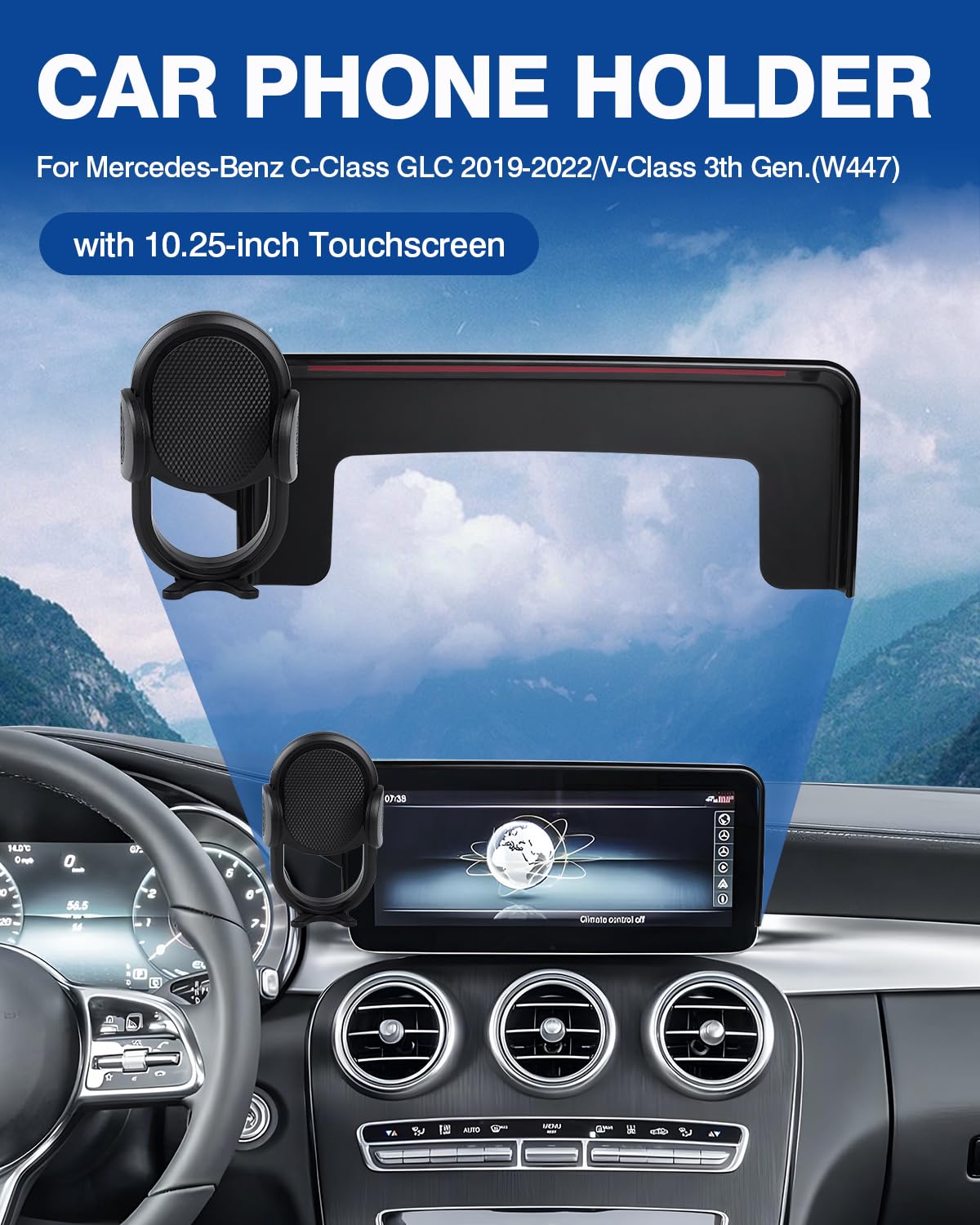 Autorder Custom Fit For Car Phone Holder 2019- Mercedes-Benz C-Class Glc/  V-Class Accessories Phone Mount 10.25" Screen Cell Phone Automobile Cradles Hands- 360 Degree Rotation