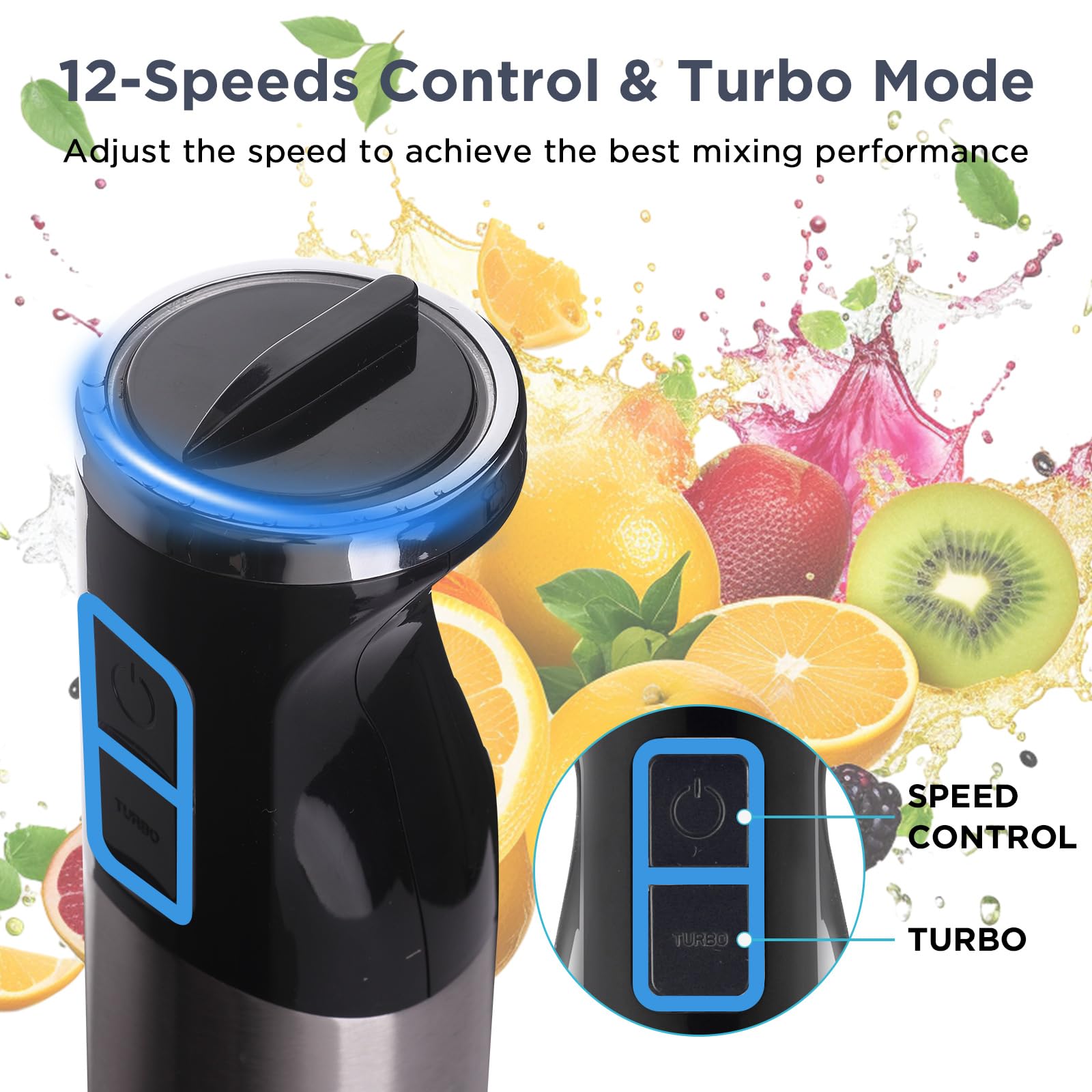 Liebe&Lecker 5 In 1 Hand Blender, Immersion Blender 8-Speed With Whisk, Milk Frother Attachments, Portable Stick Mixer For Baby Food, Smoothies & Soups. (Corded 1095)