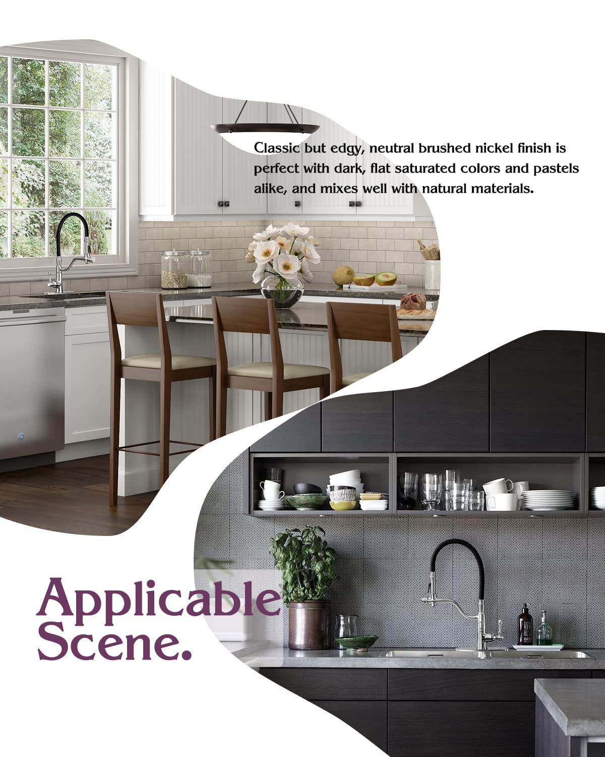 Hoanmpy Black Kitchen Faucet, Pull-Down Sprayer Kitchen Faucet And Pot Filler (Brushed Nickel)