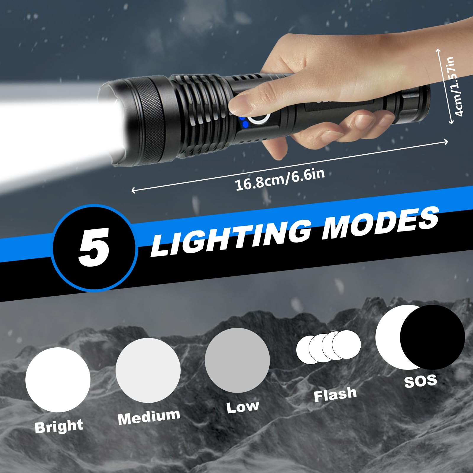 Szjieifr Led Rechargeable Utility Flashlight, 18650 Zoomable Flashlight With 5 Modes, Super Bright Long-Range Torch, Usb Fast Charging For Camping, Hiking, Emergency & Hurricane Supplies