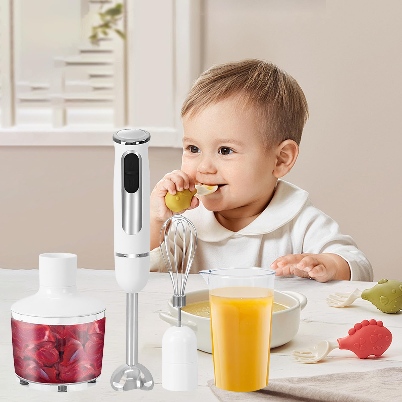 Miaokatze Immersion Blender Handheld For Kitchen,Emulsion Blender Handheld With Titanium Blades, With Whisk, Milk Frother Attachemnts, Perfect Emulsifier For Soup, Smoothie, Puree