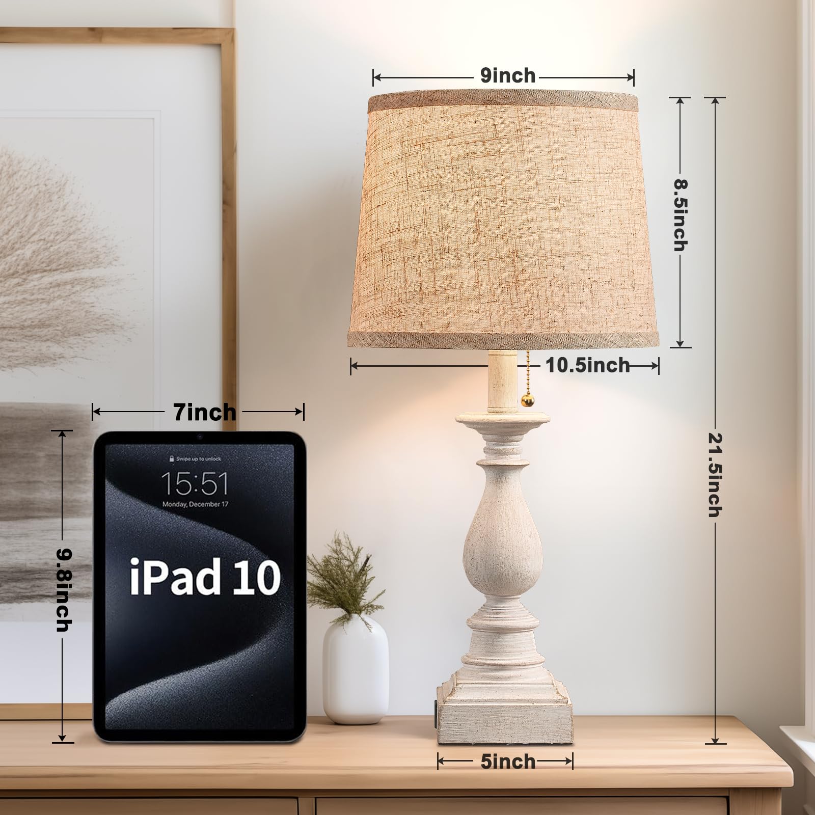 Huitico 21.5'' Bedside Table Lamps For Bedroom Set Of 2 Nightstand Lamps With Usb A + C Charging Ports Modern Farmhouse Small Table Lamps For Living Room End Tables, White, Bulbs Not Included