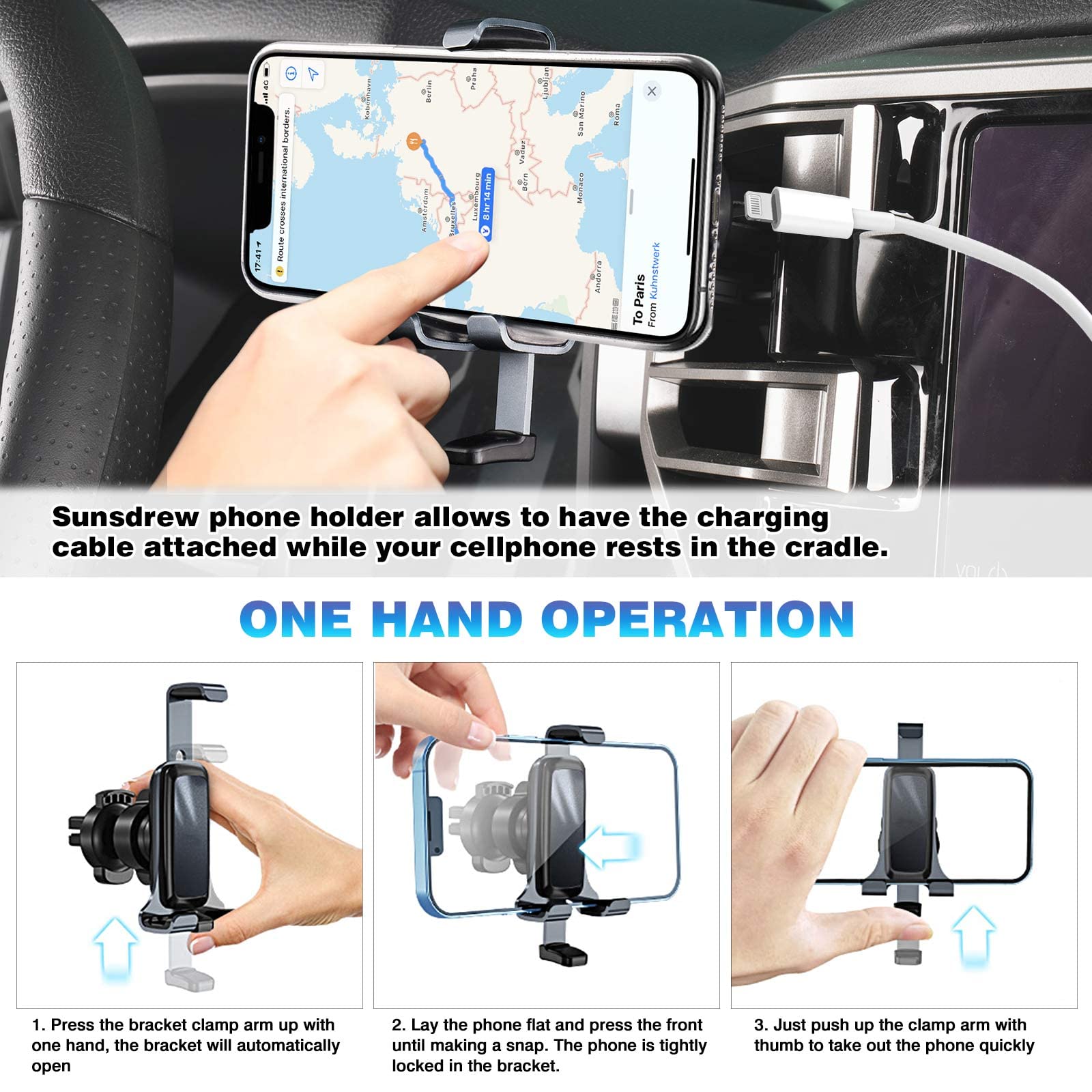 Sunsdrew Car Phone Holder For  -2020 Toyota Highlander Accessories Air Vent Cell Phone Holder Hands Thick Case Friendly Phone Mount Holder For 4-7 Inch Phone Stand (Not For Platinum)