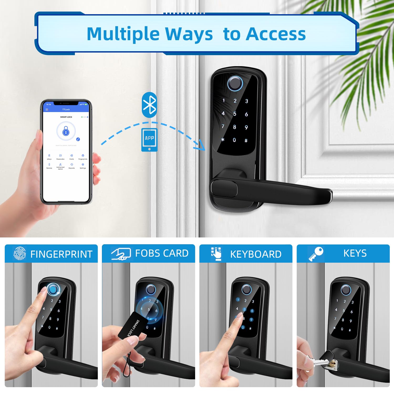 Msr X6 Smart Door Lock With Handle, Keyless Entry Digital Lock For Front/Interior Door,Fingerprint Exterior Locks, Electronic Deadbolt With Keypad,Biometric Door Knob,Smart Locks For Home, Apartment, Office