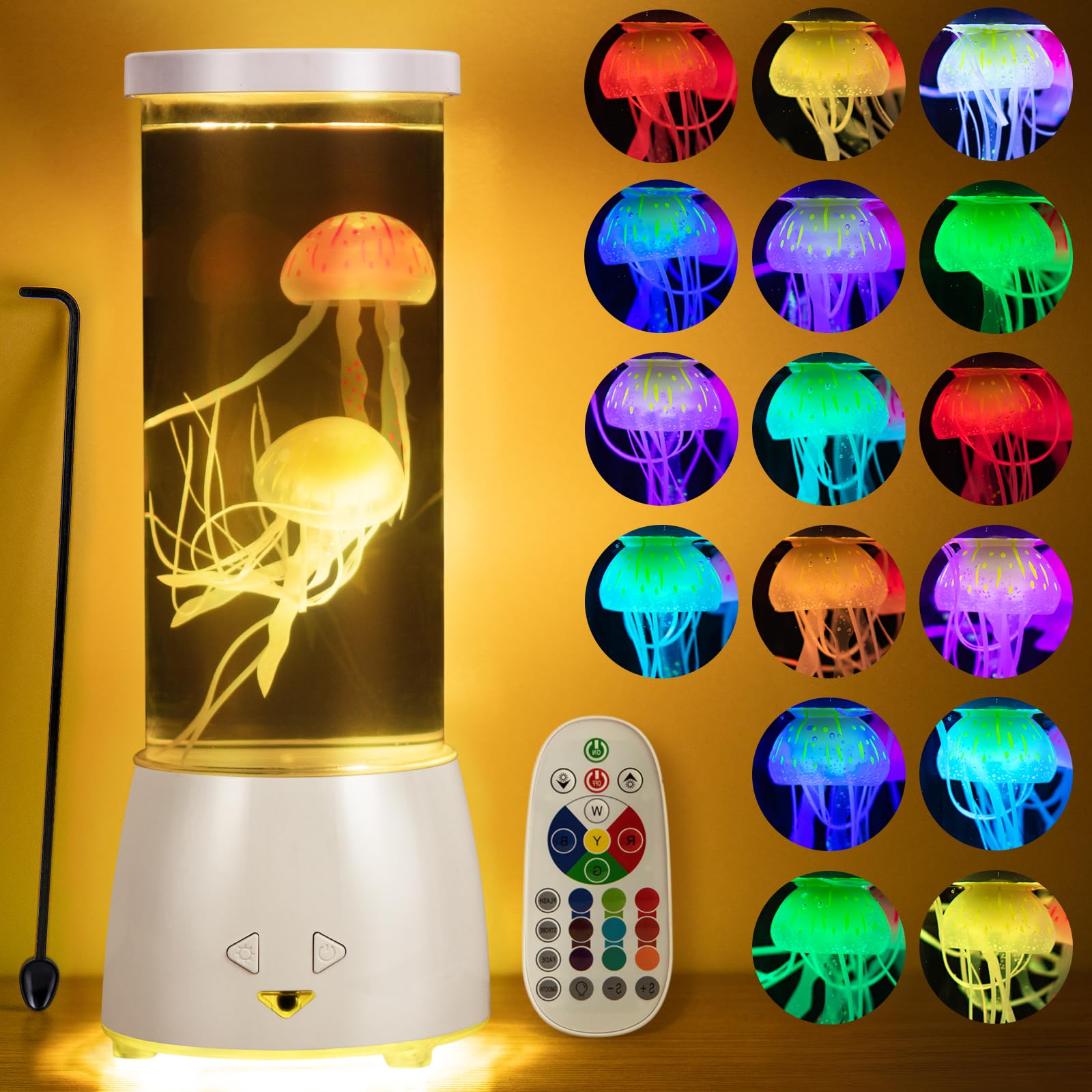 Jsot Jellyfish Decor Lamp 16 Colorful Changing With 4 Light Modes For Christmas , Jellyfish Aquarium Nights Light With Remote Control Usb/Battery For Children'S, Adult'S . (White)