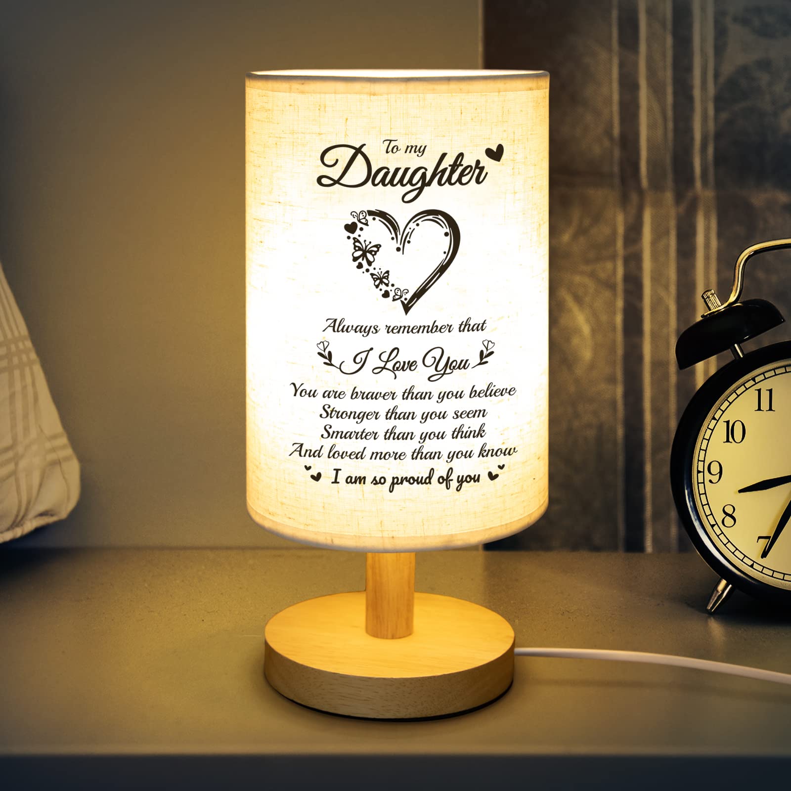 Souhoney Daughter From Mom Dad Table Lamp - Best Birthday For Daughter Fabric Wooden Desk Lamp - Christmas For Bedroom Living Room Graduation For Daughter (Daughter01)