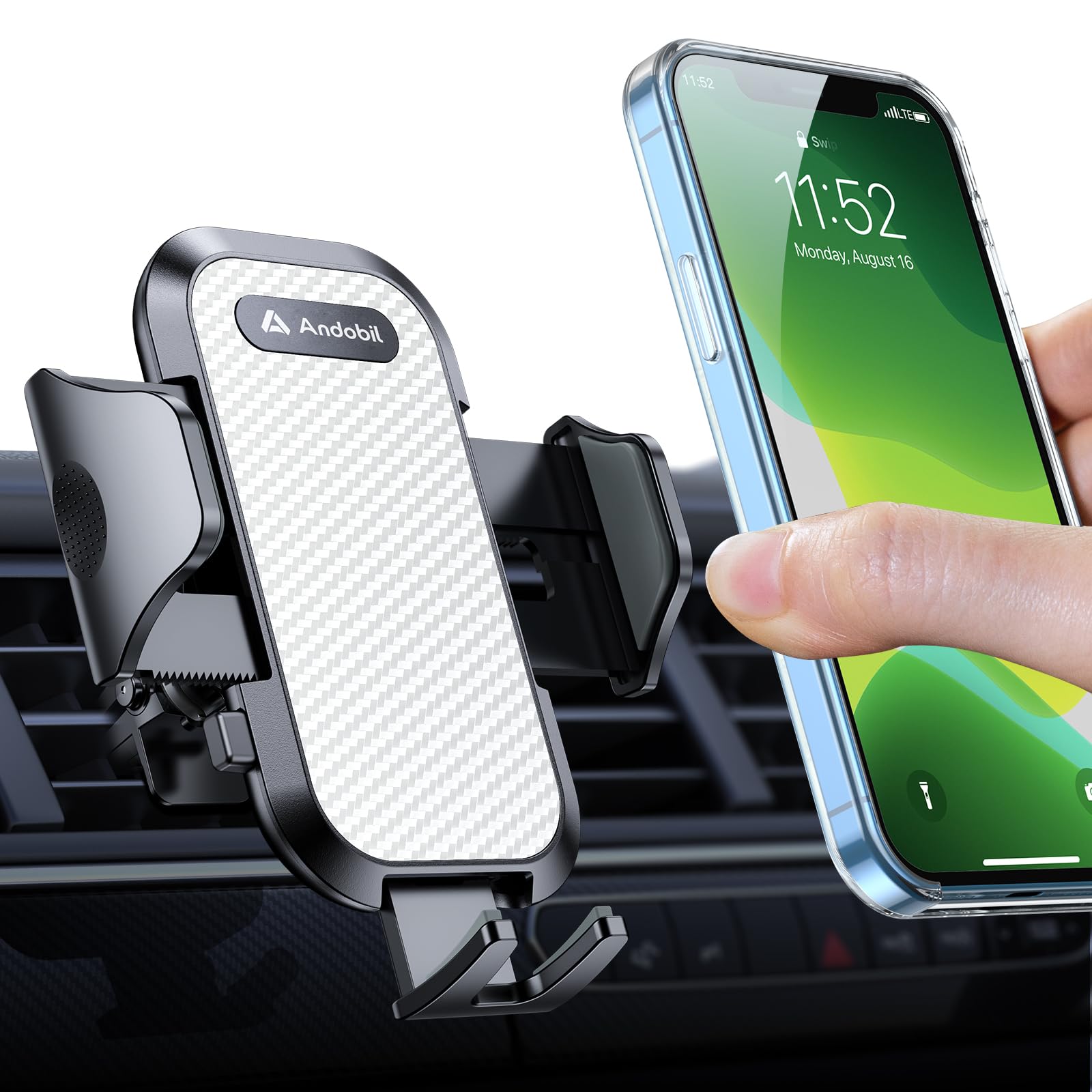 Andobil Phone Holders For Your Car - Military Sturdy, Firmly Grip, Never Slip, Car Vent Phone Holder Mount, Phone Mount For Truck Compatible With Iphone 16 15 14 13 12 Pro Max Samsung S24, Sliver